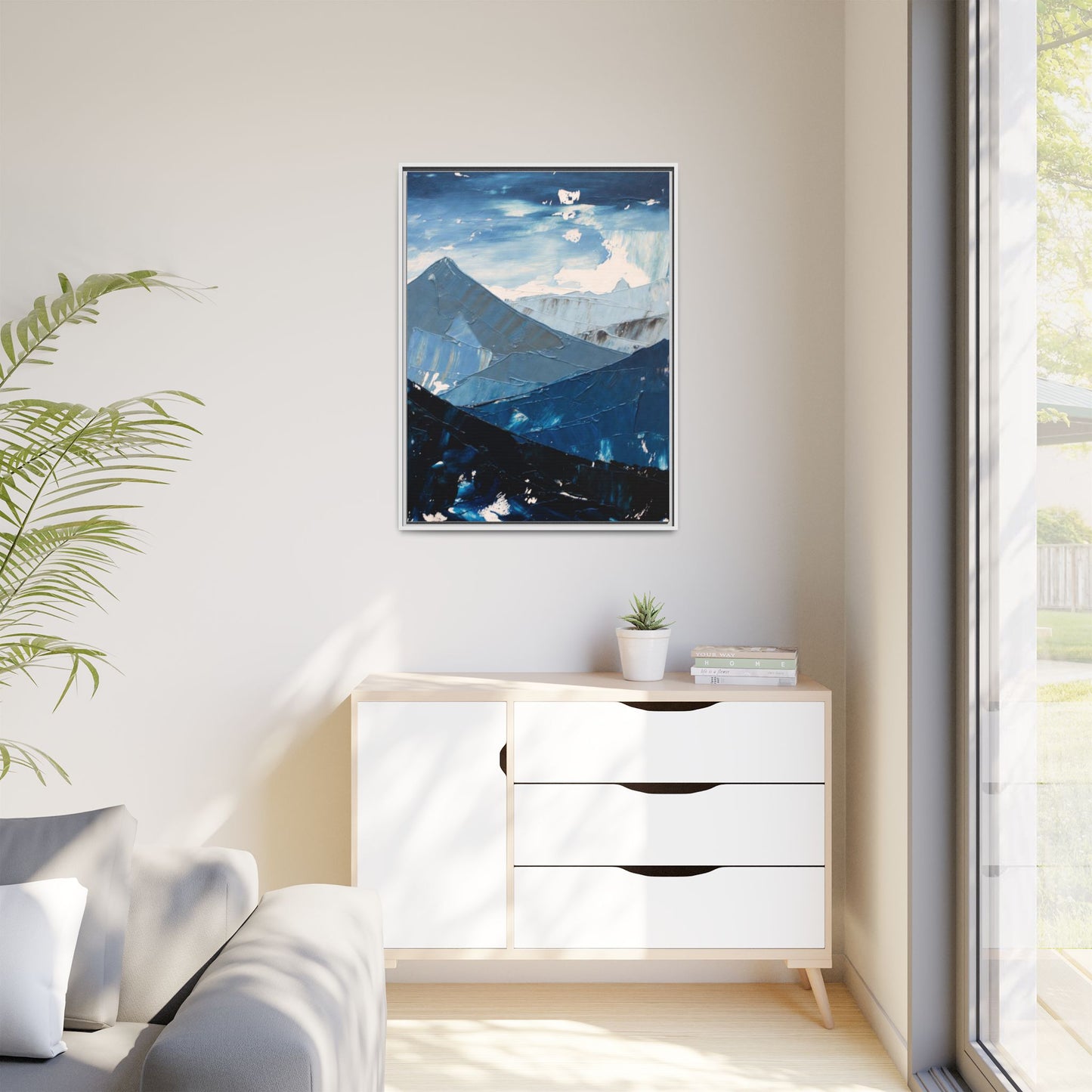 Blue Mountain Landscape Matte Canvas Framed | Abstract Mountain Wall Art