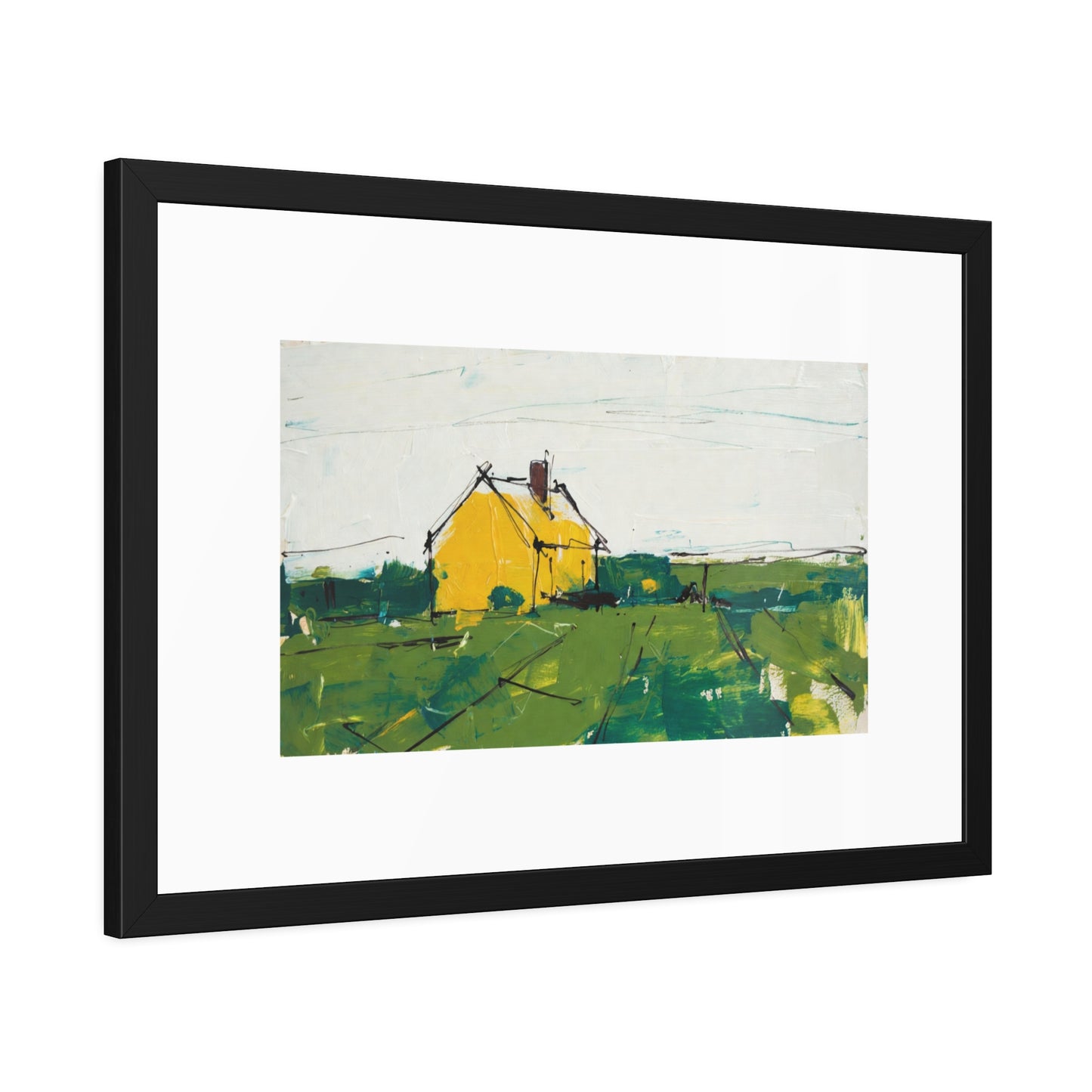 Framed Poster — Yellow Country House Landscape Art Print