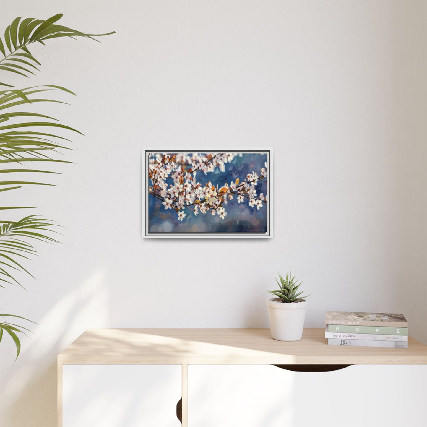 Framed Matte Canvas Print — Cherry Blossom Branch Wall Art