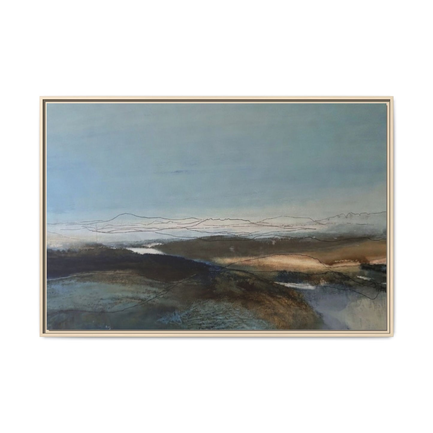 Framed Matte Canvas Wall Art — Serene Abstract Blue Landscape