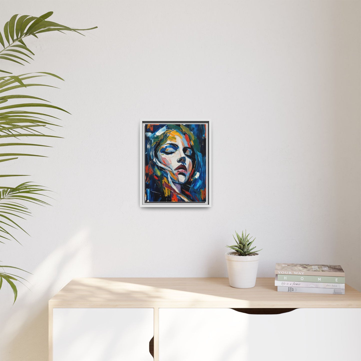 Abstract Colorful Woman Portrait — Framed Matte Canvas Wall Art