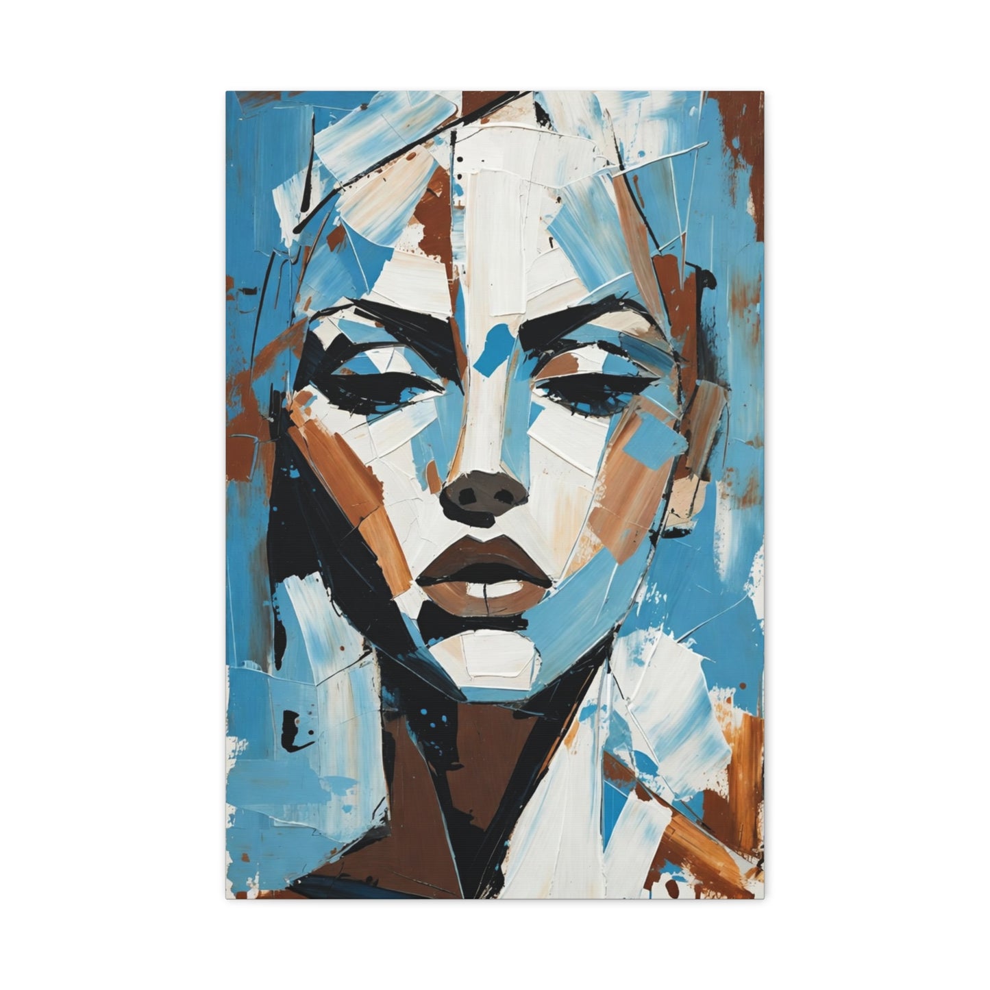 Abstract Blue Portrait Canvas Print — Modern Stretched Matte Wall Art