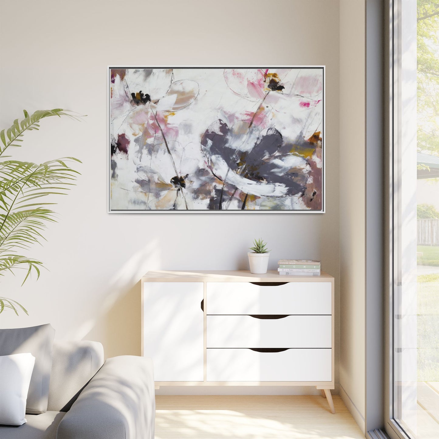 Abstract Floral Matte Canvas Framed Wall Art — Soft Watercolor Blooms