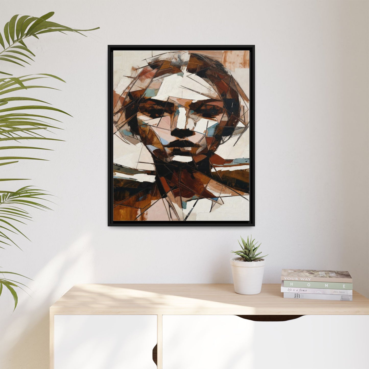 Abstract Woman Portrait Matte Canvas Framed — Geometric Multi-Color Wall Art
