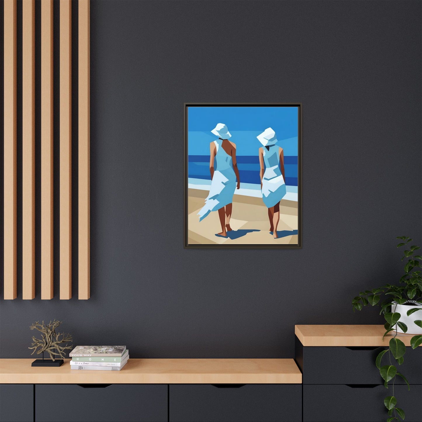 Seaside Stroll Matte Canvas Framed Print — Coastal Beach Art
