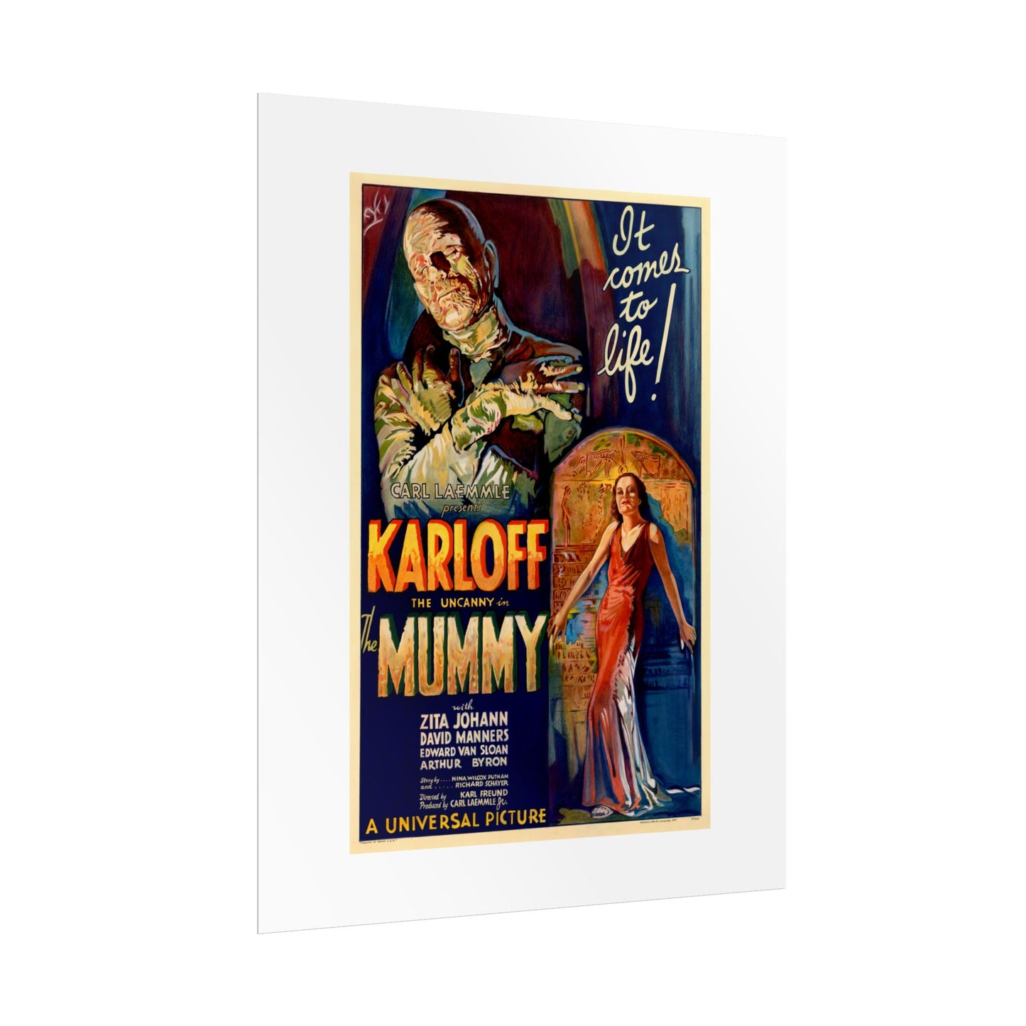 The Mummy 1932 film poster by Karoly Grosz Wall Art Print (Karloff "It Comes to Life!")