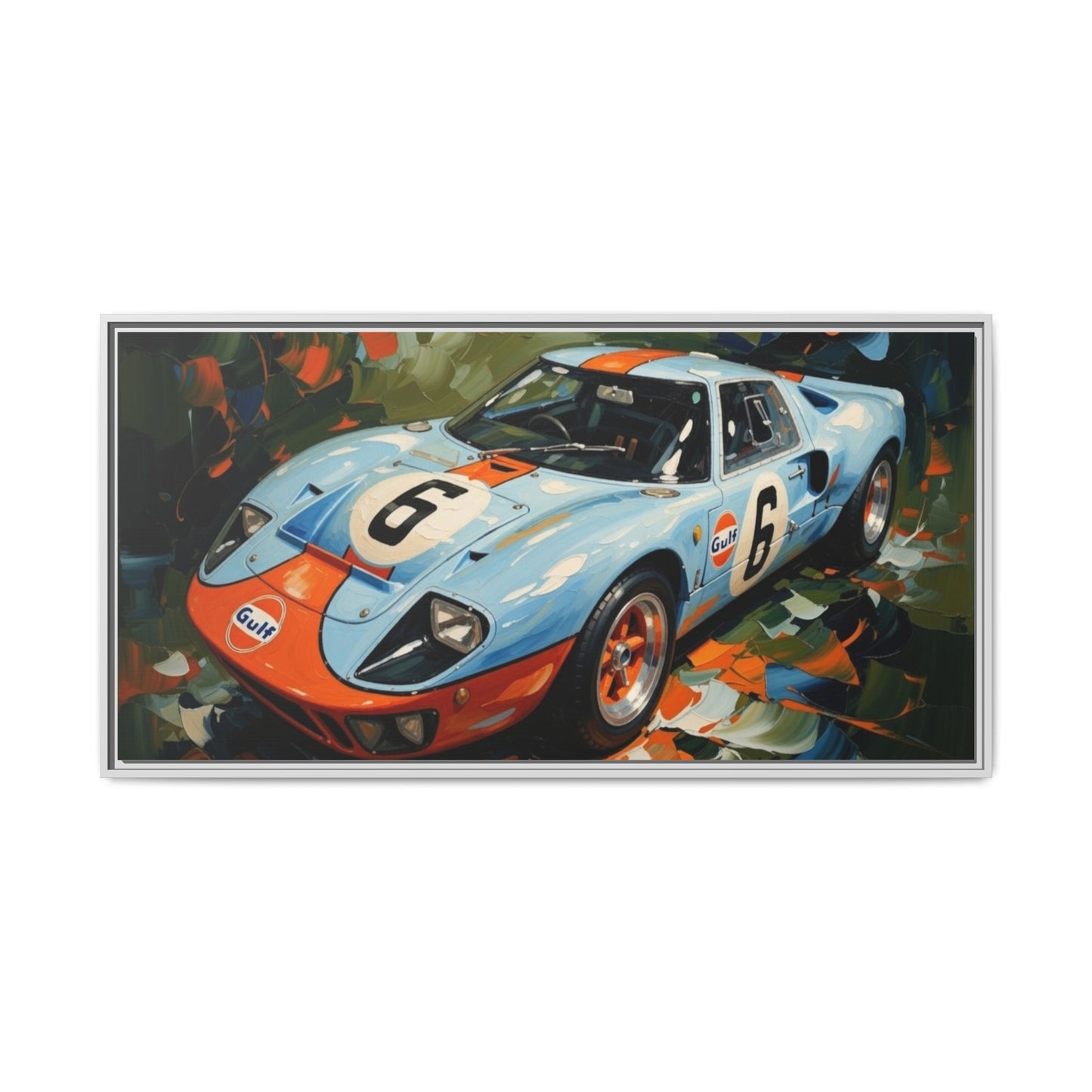 Gulf Racing GT40 Matte Framed Canvas — Vintage Sports Car Wall Art