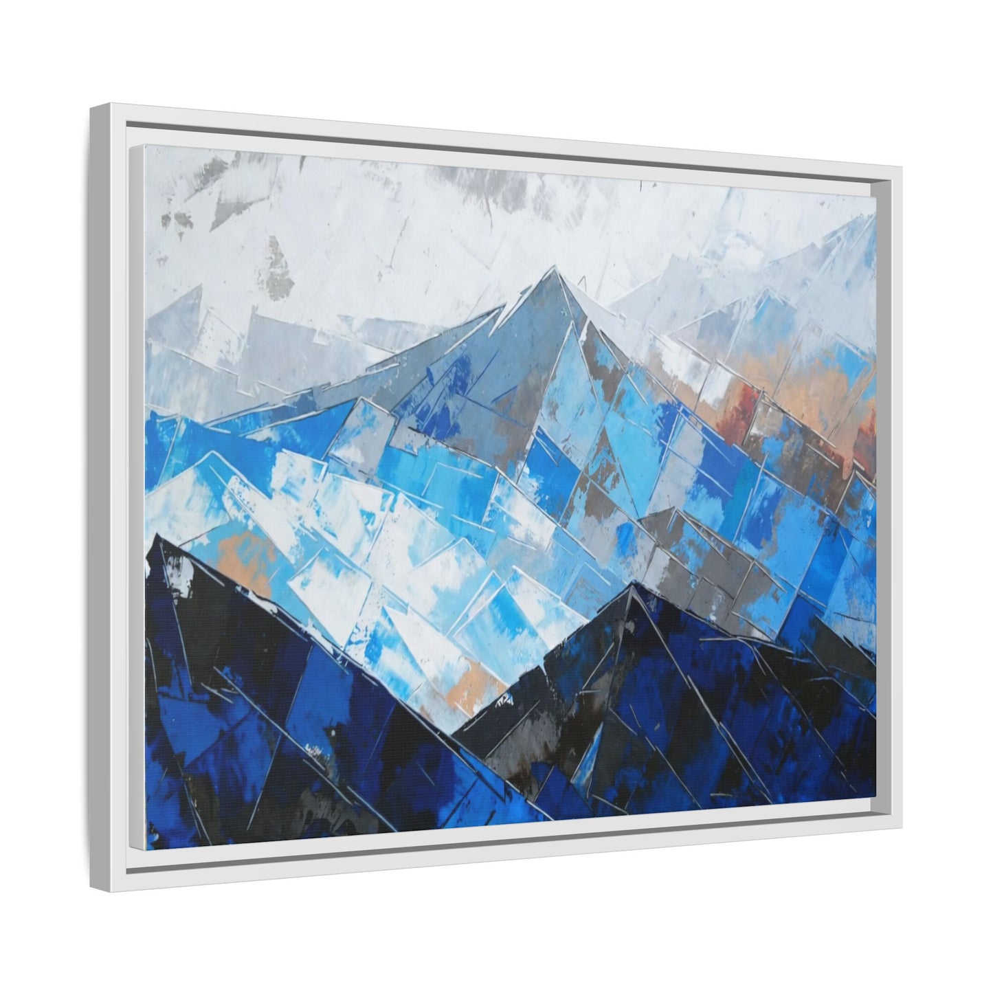 Framed Matte Canvas Blue Mountain Abstract Wall Art
