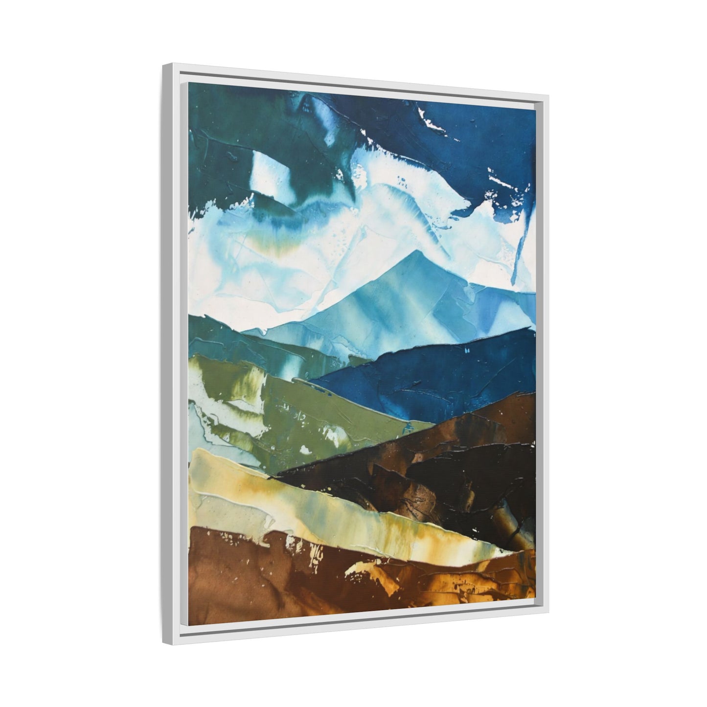 Framed Abstract Mountain Canvas Art — Blue & Earthtone Landscape Print