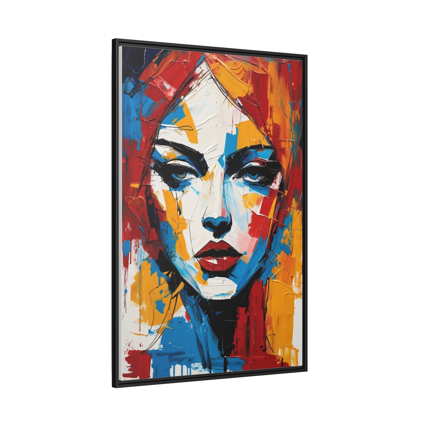 Framed Abstract Portrait Canvas — Colorful Female Face Wall Art