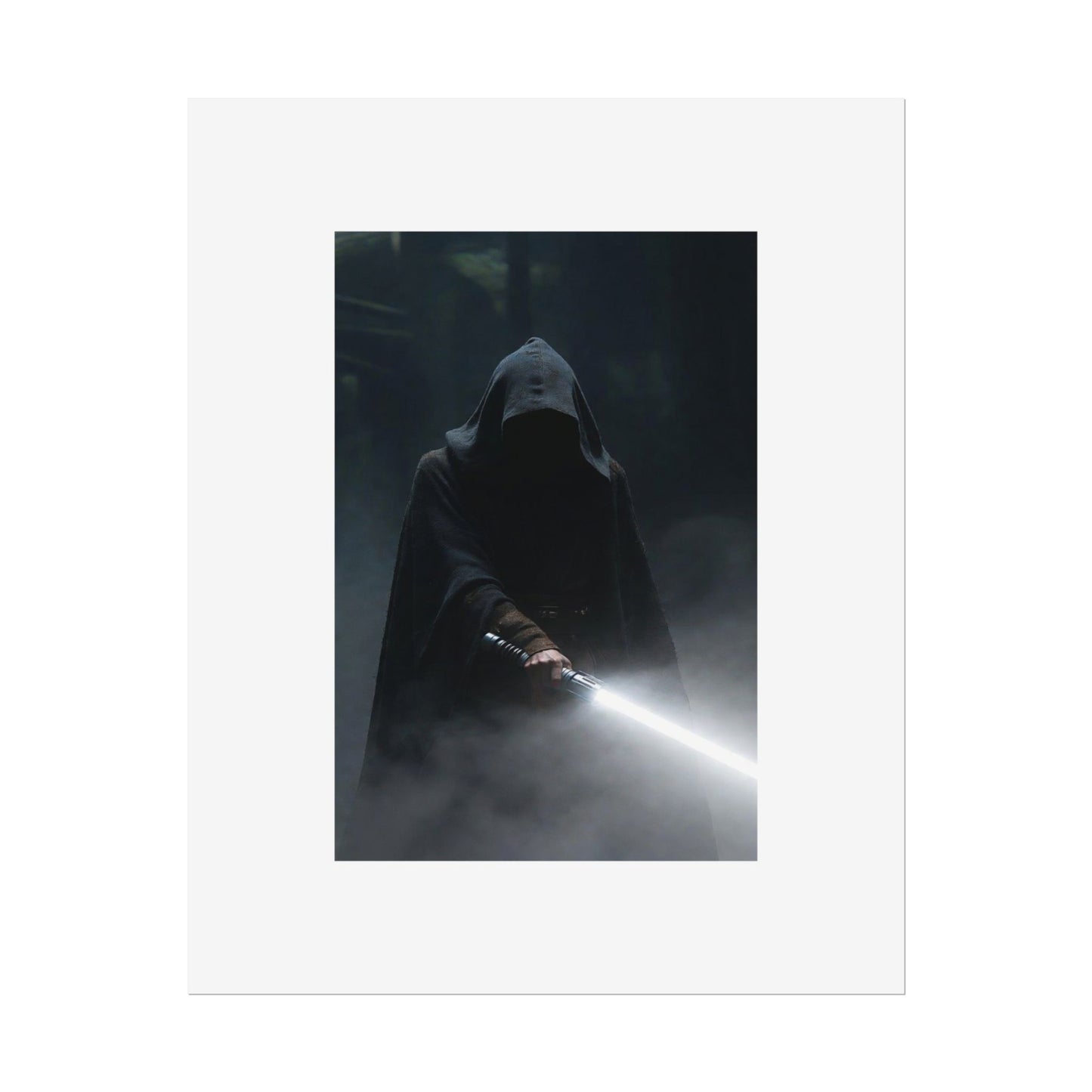 Dark Hooded Warrior Lightsaber Poster — Rolled Sci‑Fi Wall Art