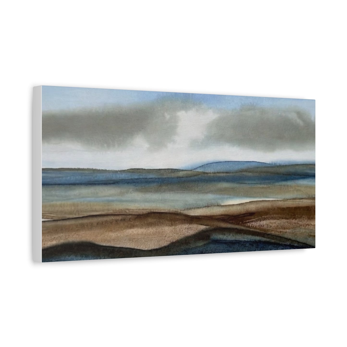 Coastal Mist Matte Canvas Print — Serene Blue-Brown Landscape Wall Art