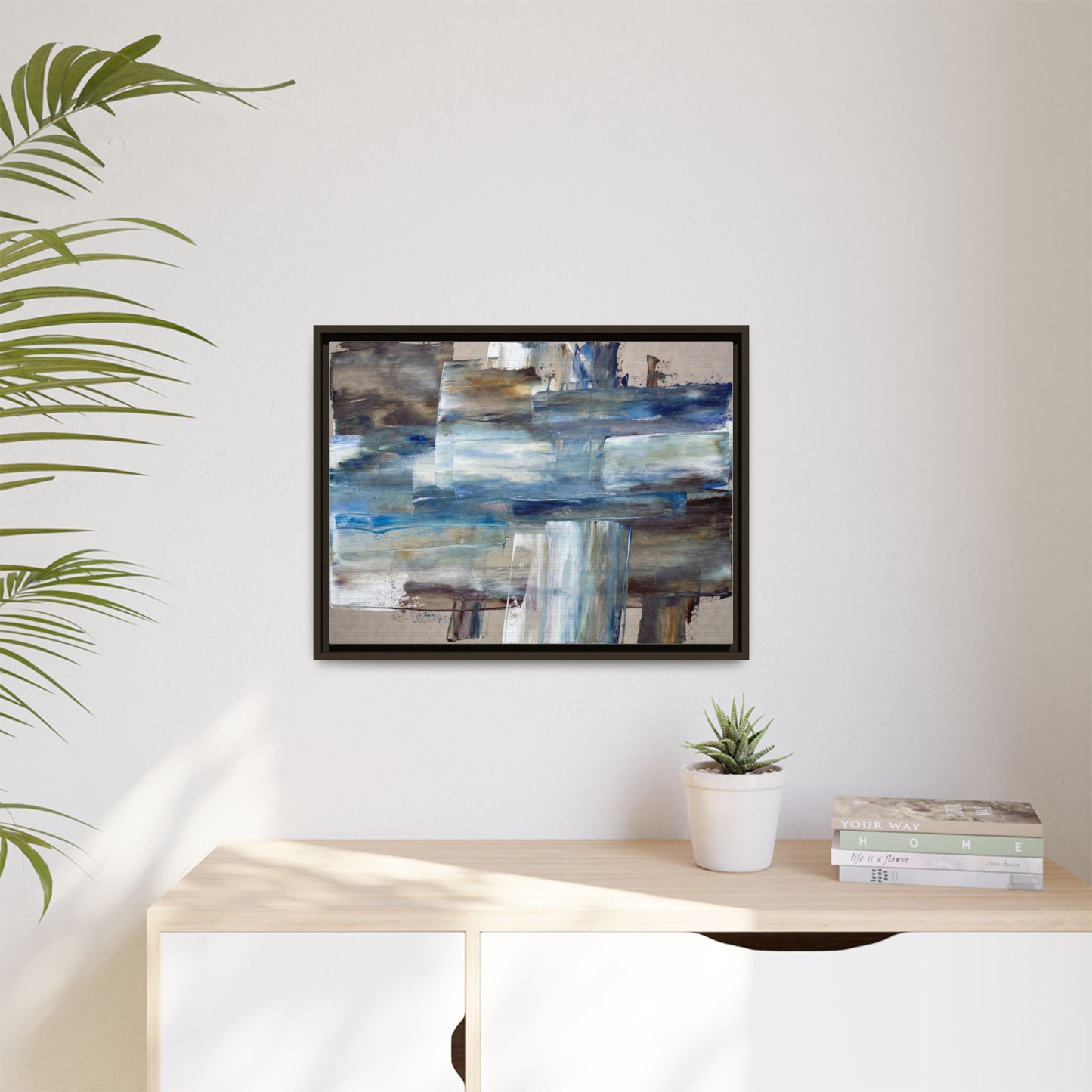 Abstract Blue Coastal Matte Canvas Framed Wall Art