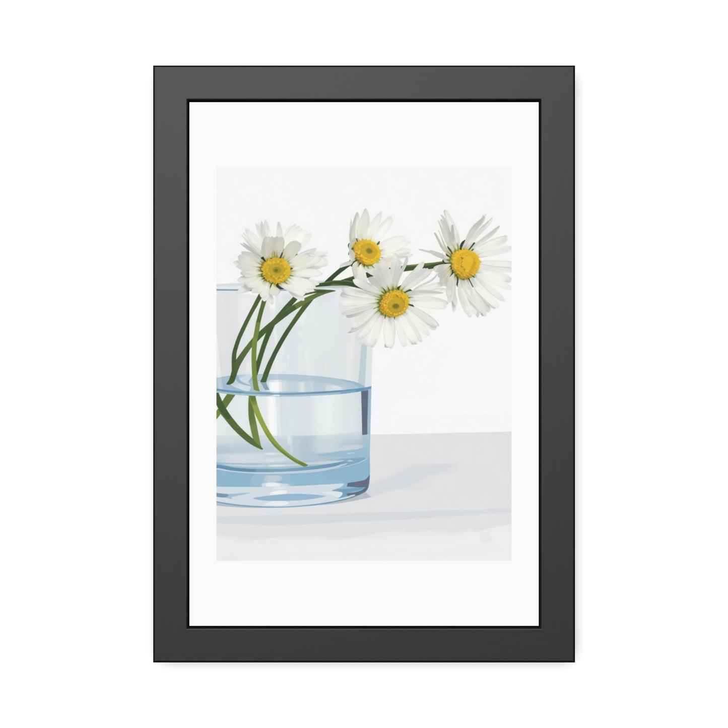 Framed Poster — Daisies in Glass Vase Wall Art, Minimal Botanical Print for Living Room