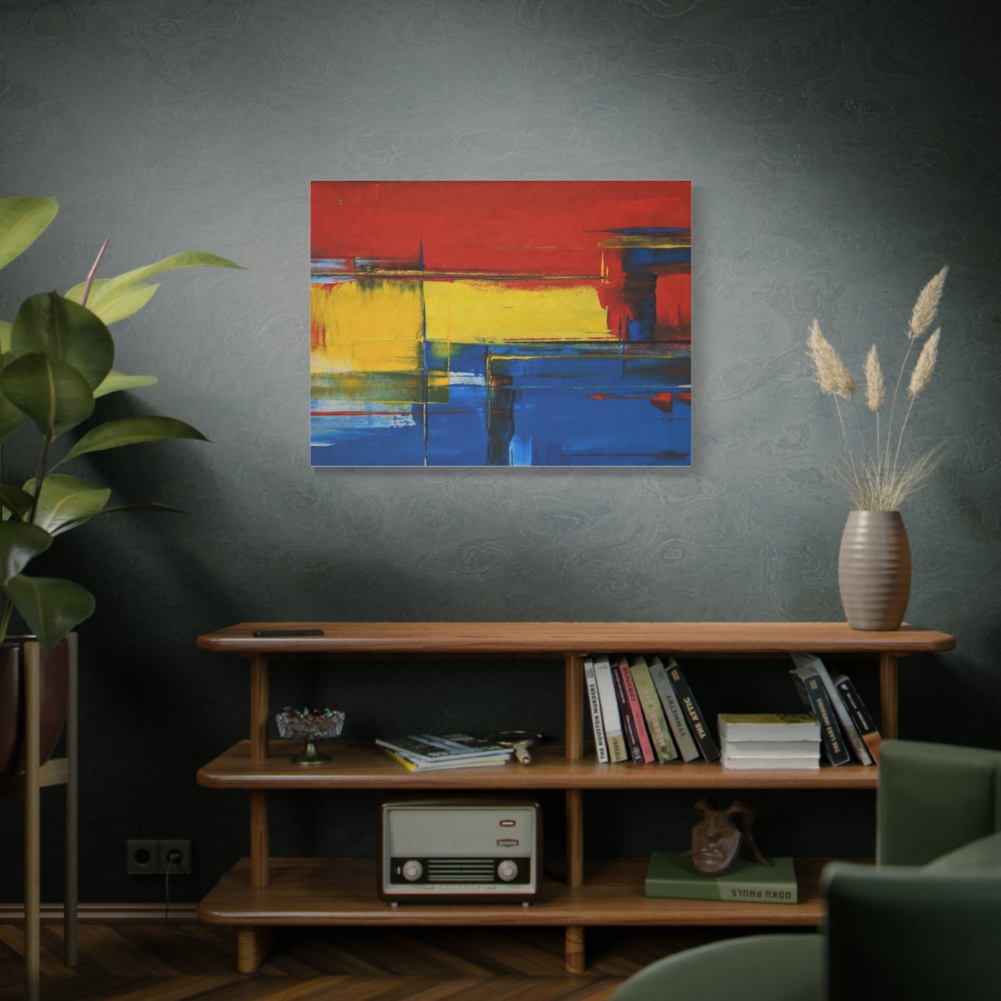 Abstract Color Block Matte Canvas Wall Art — Red, Yellow & Blue Stretched Canvas