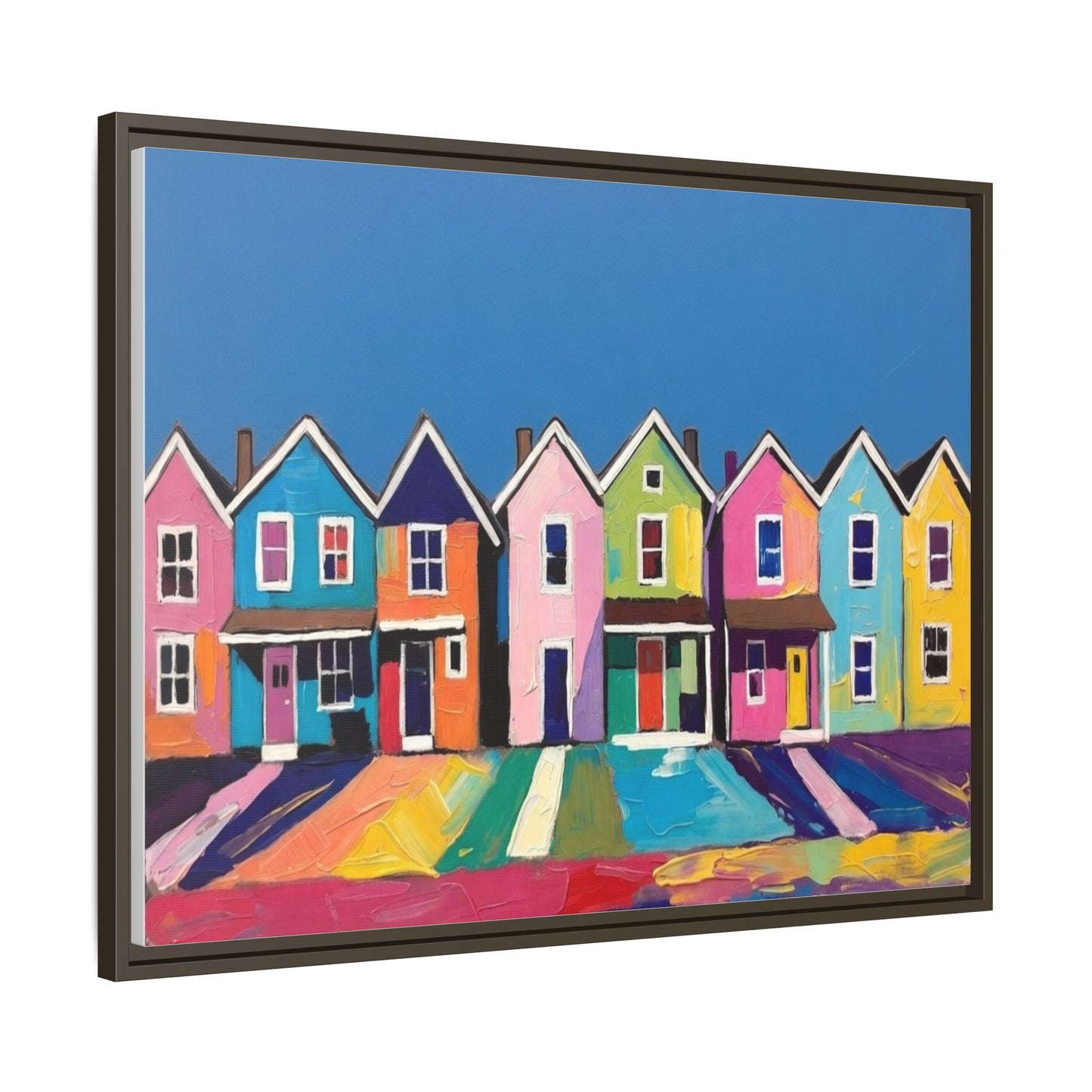 Colorful Beach Houses Matte Canvas Framed Wall Art