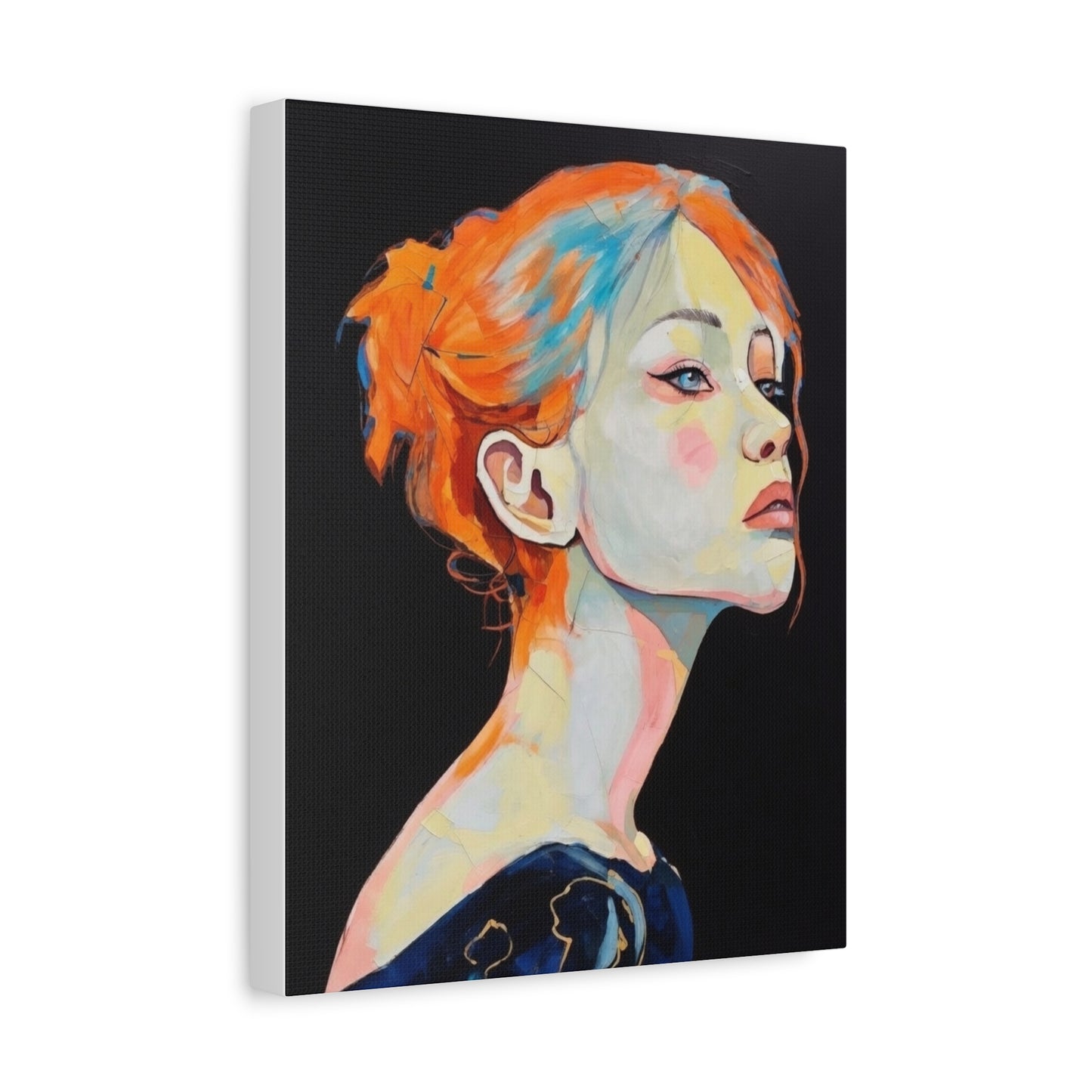 Contemplative Portrait Matte Canvas Wall Art — Colorful Female Profile Painting