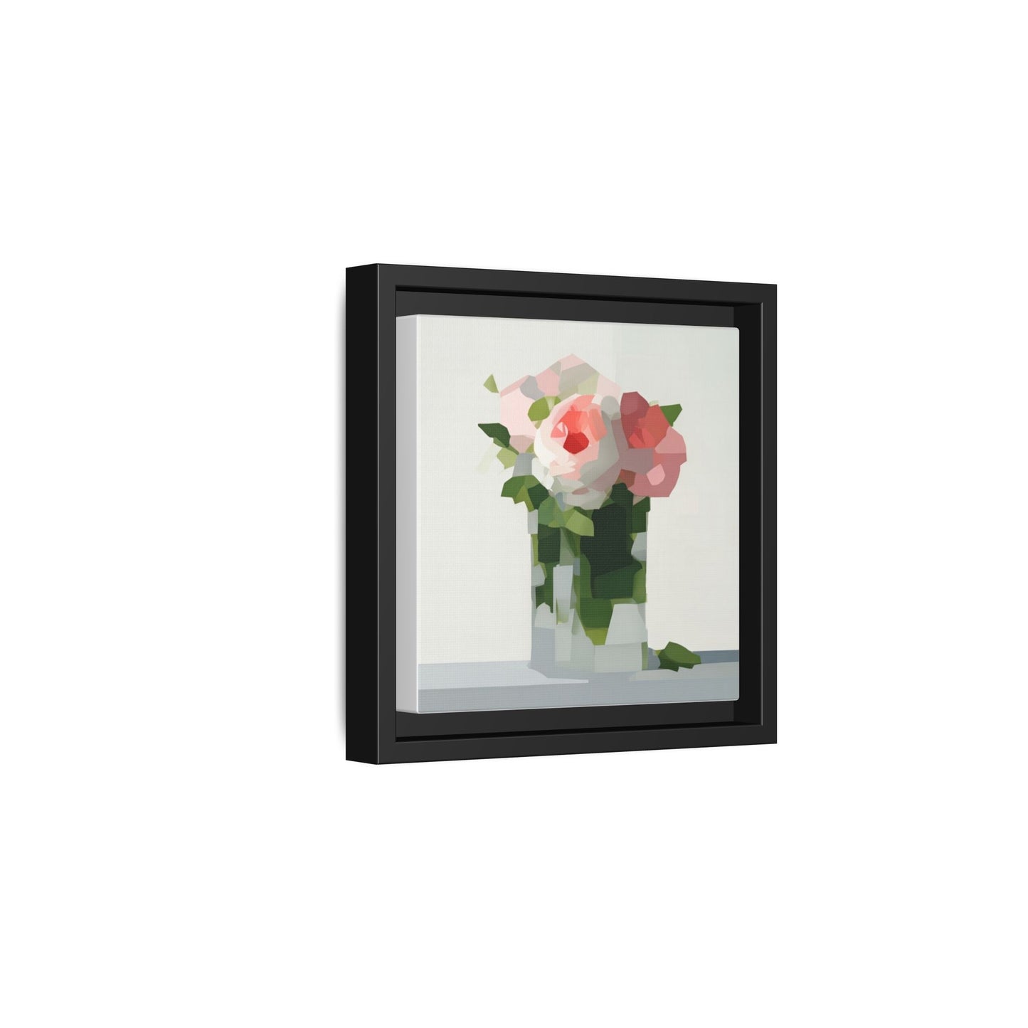 Framed Floral Canvas Print — Modern Pink Roses Still Life