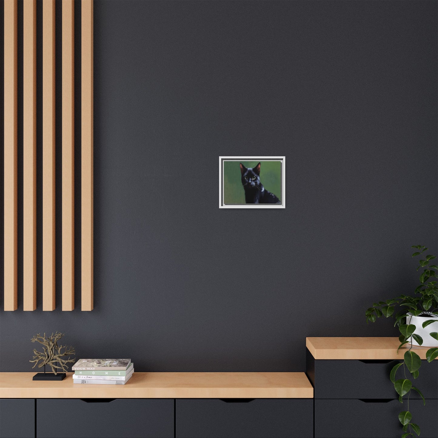 Framed Black Cat Portrait Canvas — Matte Multi-Color Wall Art