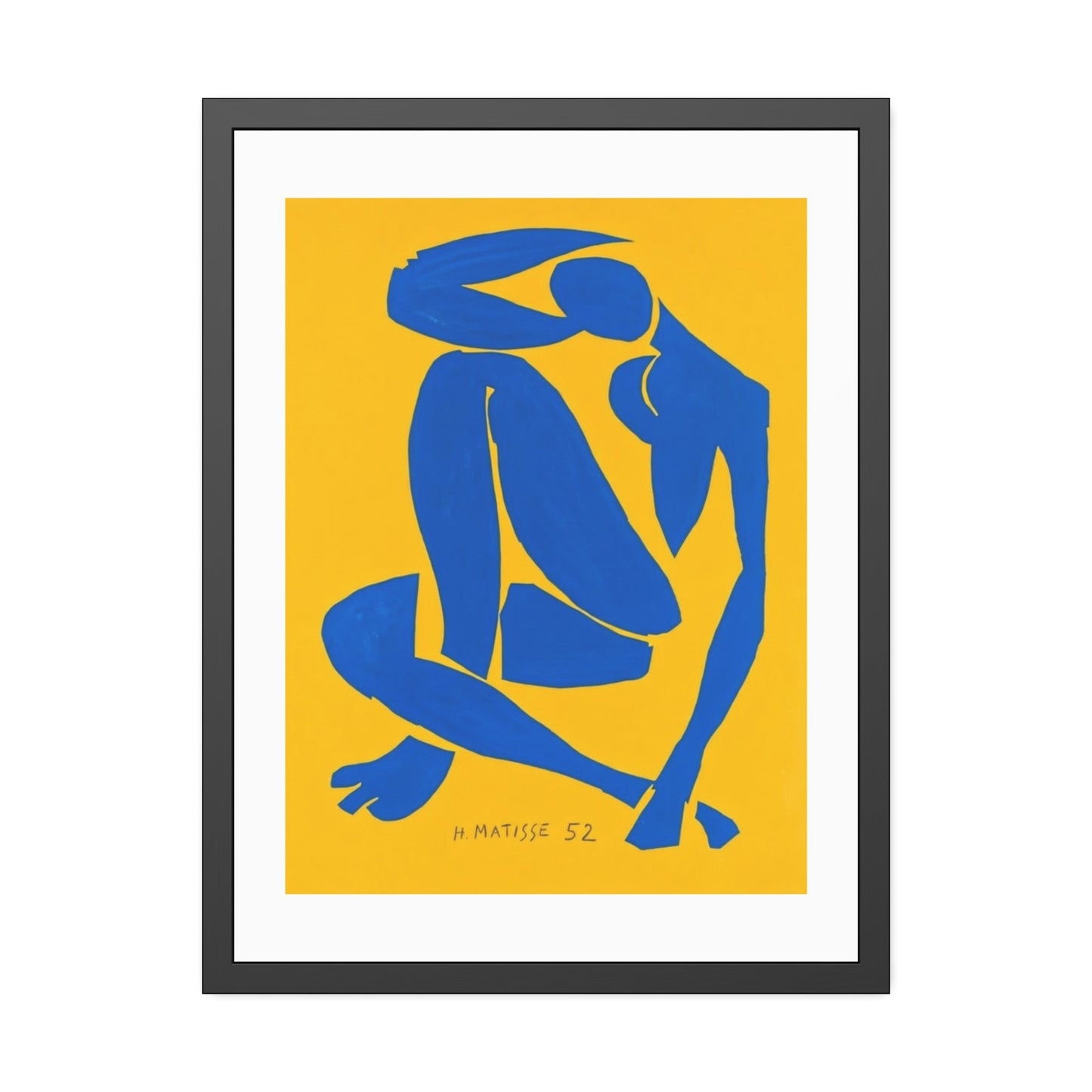 Framed Art Print - Blue Cutout Figure on Yellow (Matisse Style)
