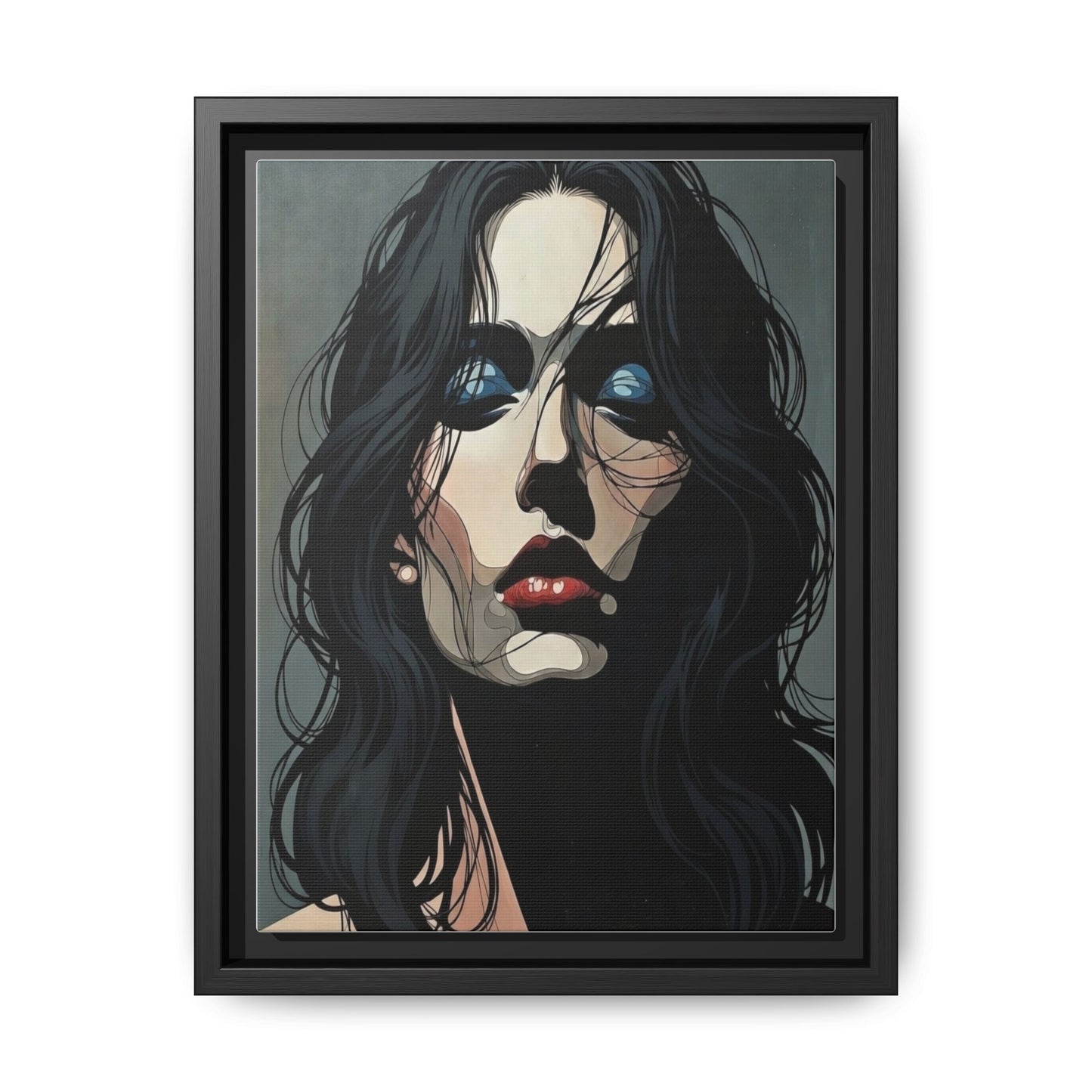 Framed Matte Canvas: Moody Portrait of Woman – Modern Gothic Wall Art