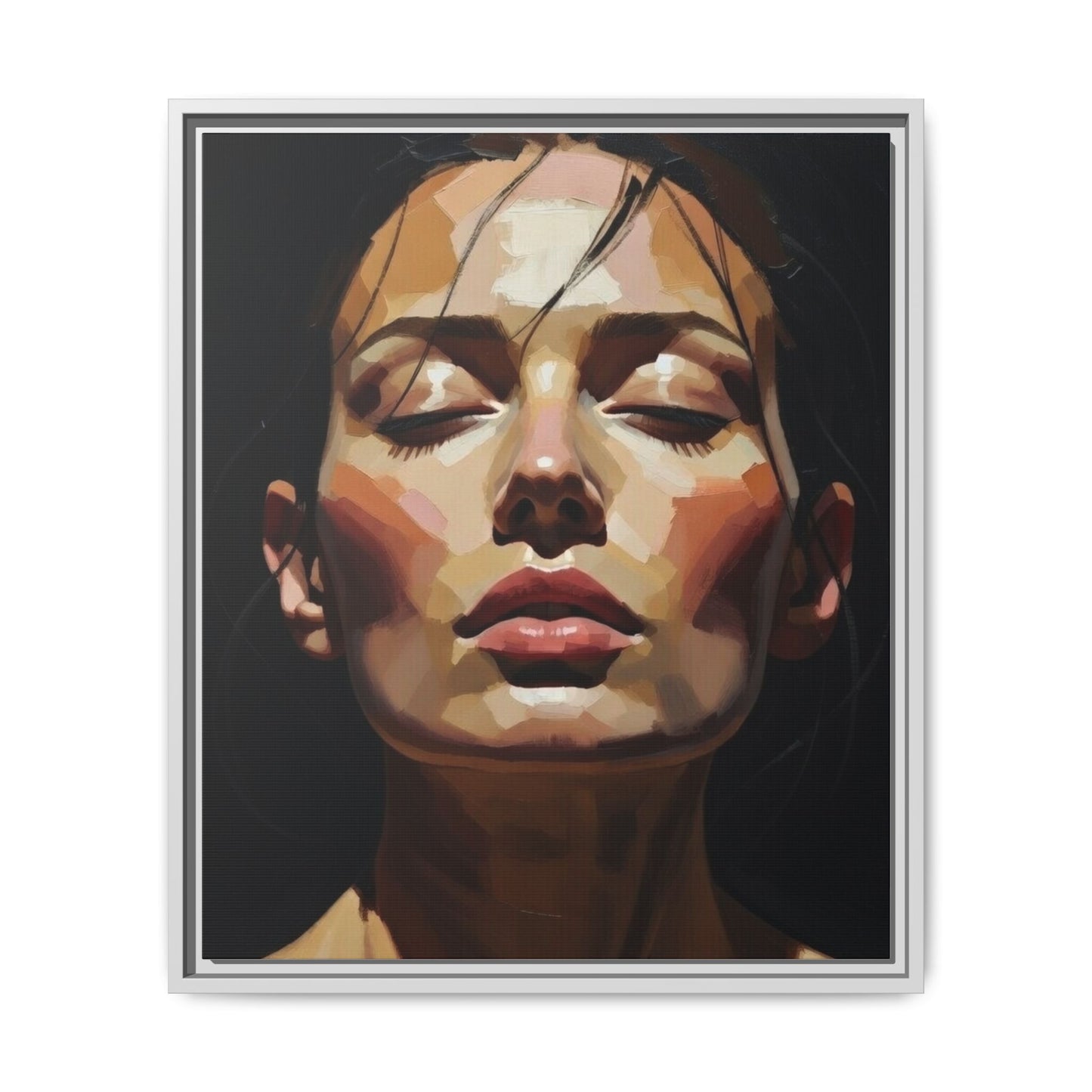 Framed Matte Canvas Portrait – Woman with Eyes Closed (Multi‑Color)