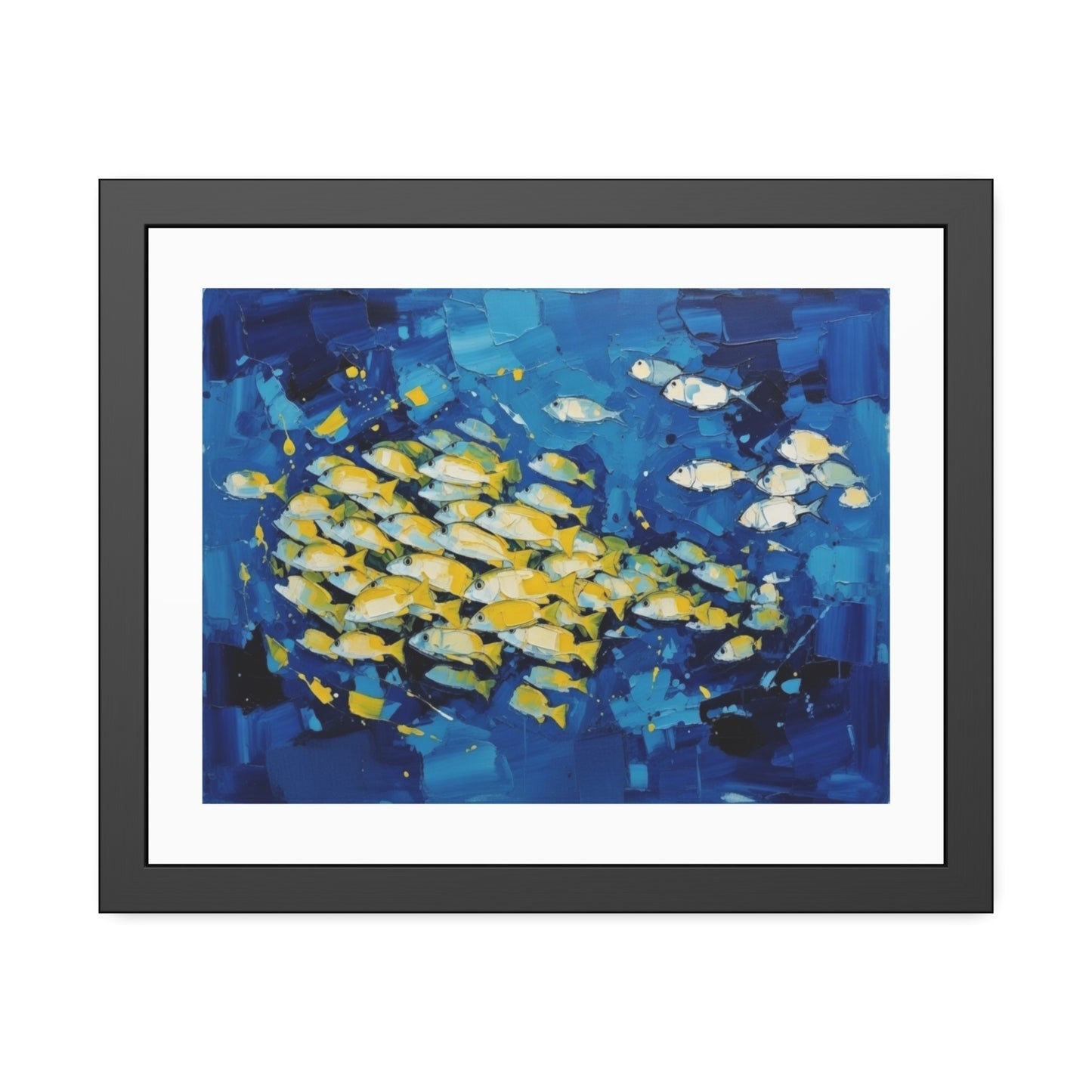 Framed Fish Poster — Blue School of Fish Nautical Wall Art Print