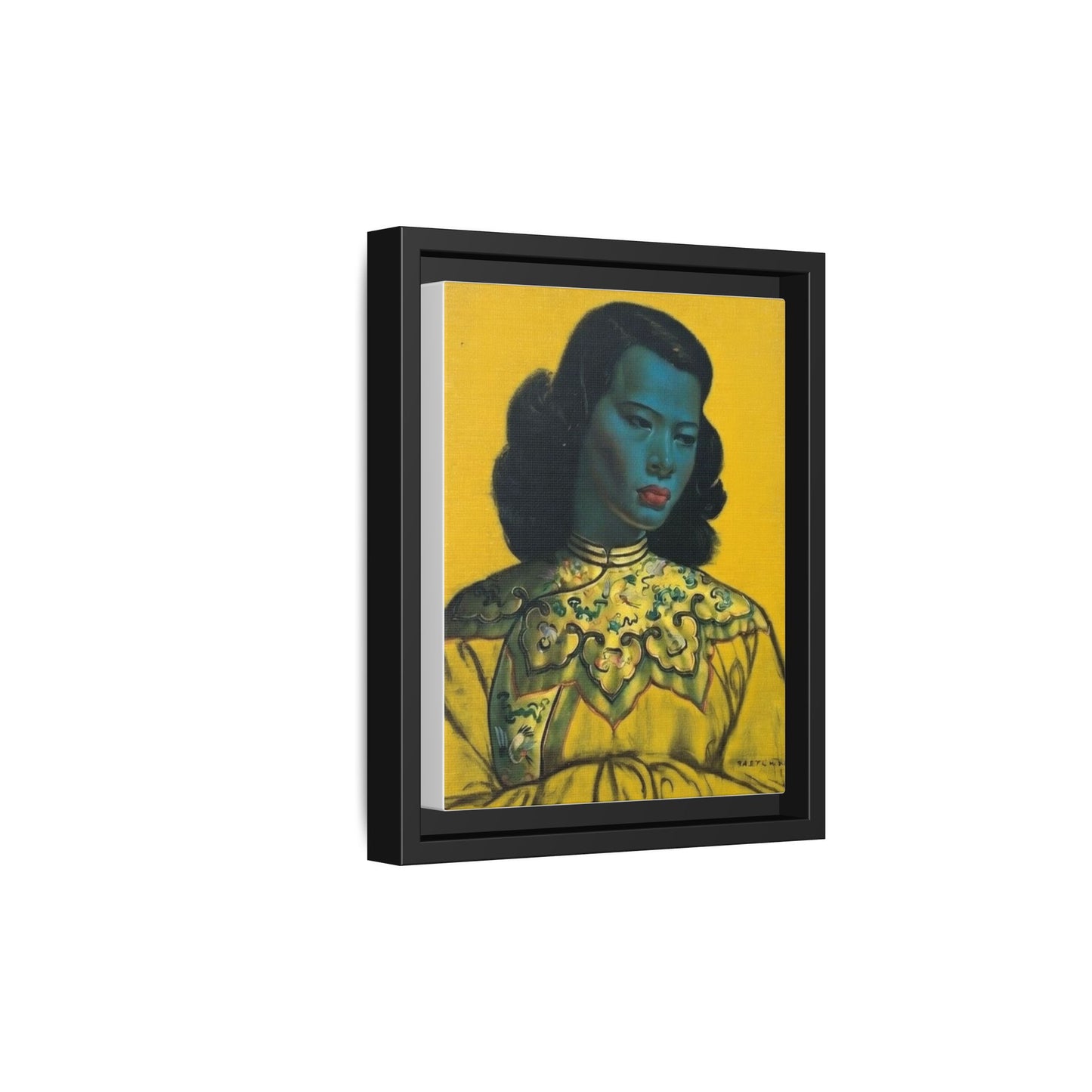 Framed Matte Canvas Art Print — Vintage Portrait with Yellow Background