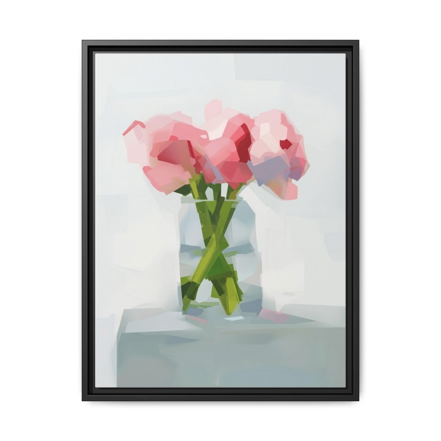 Framed Floral Canvas Art — Pink Peonies in Vase (Matte)