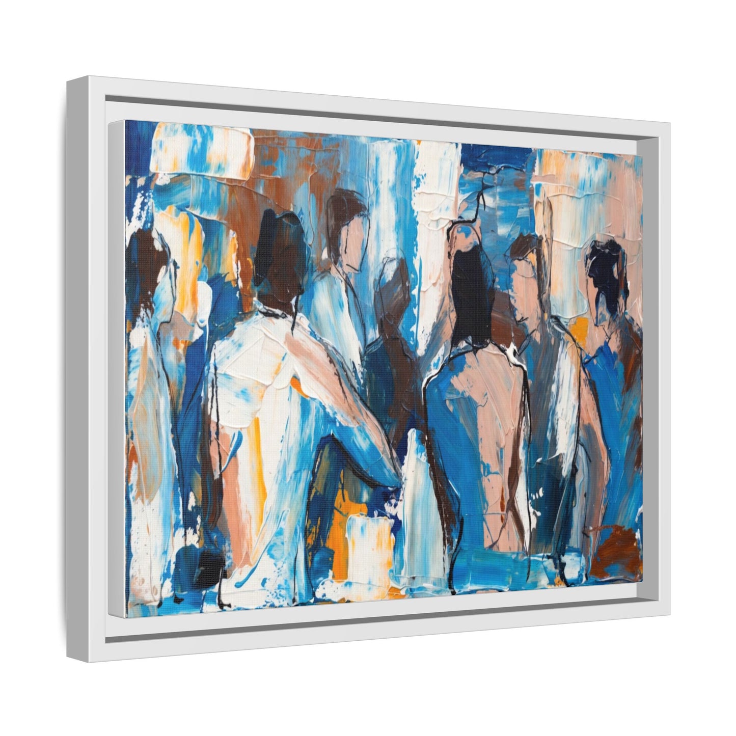 Abstract Coastal Figures Matte Canvas Framed Wall Art