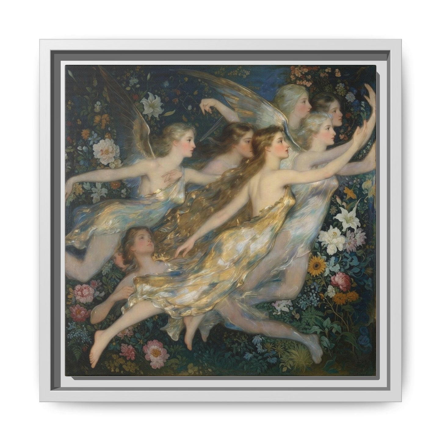 Framed Matte Canvas Wall Art — Vintage Fairies & Floral Painting