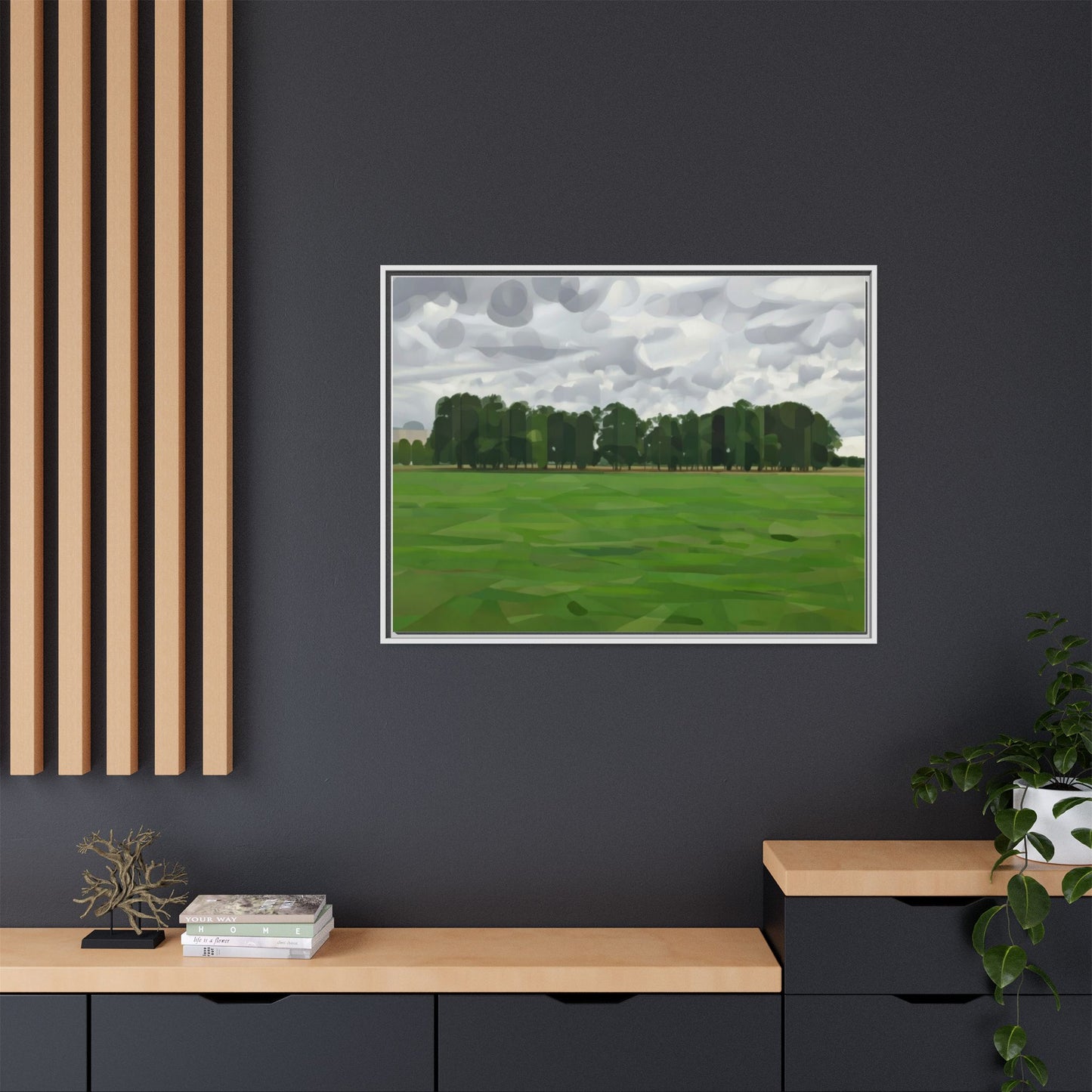 Framed Matte Canvas Print — Minimalist Green Landscape Art