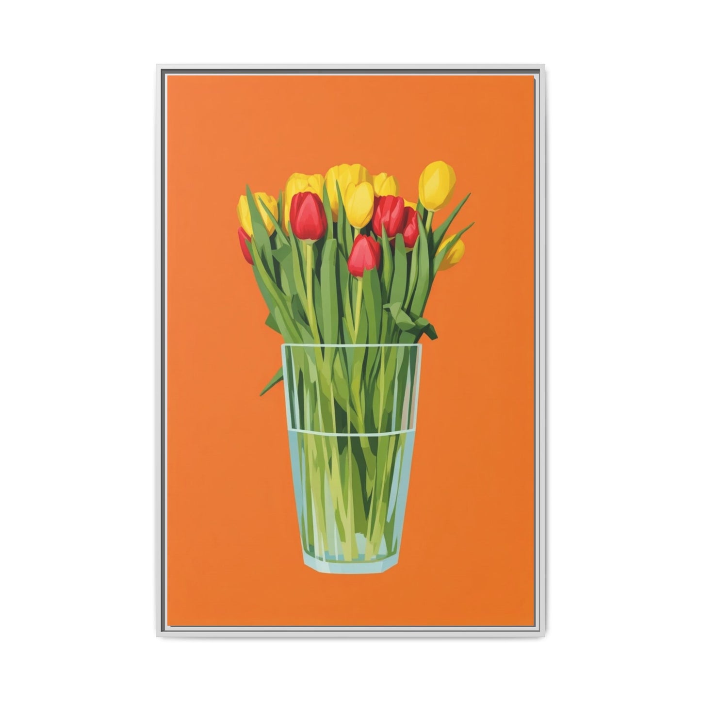 Framed Tulip Canvas Print — Colorful Tulips in Glass Vase