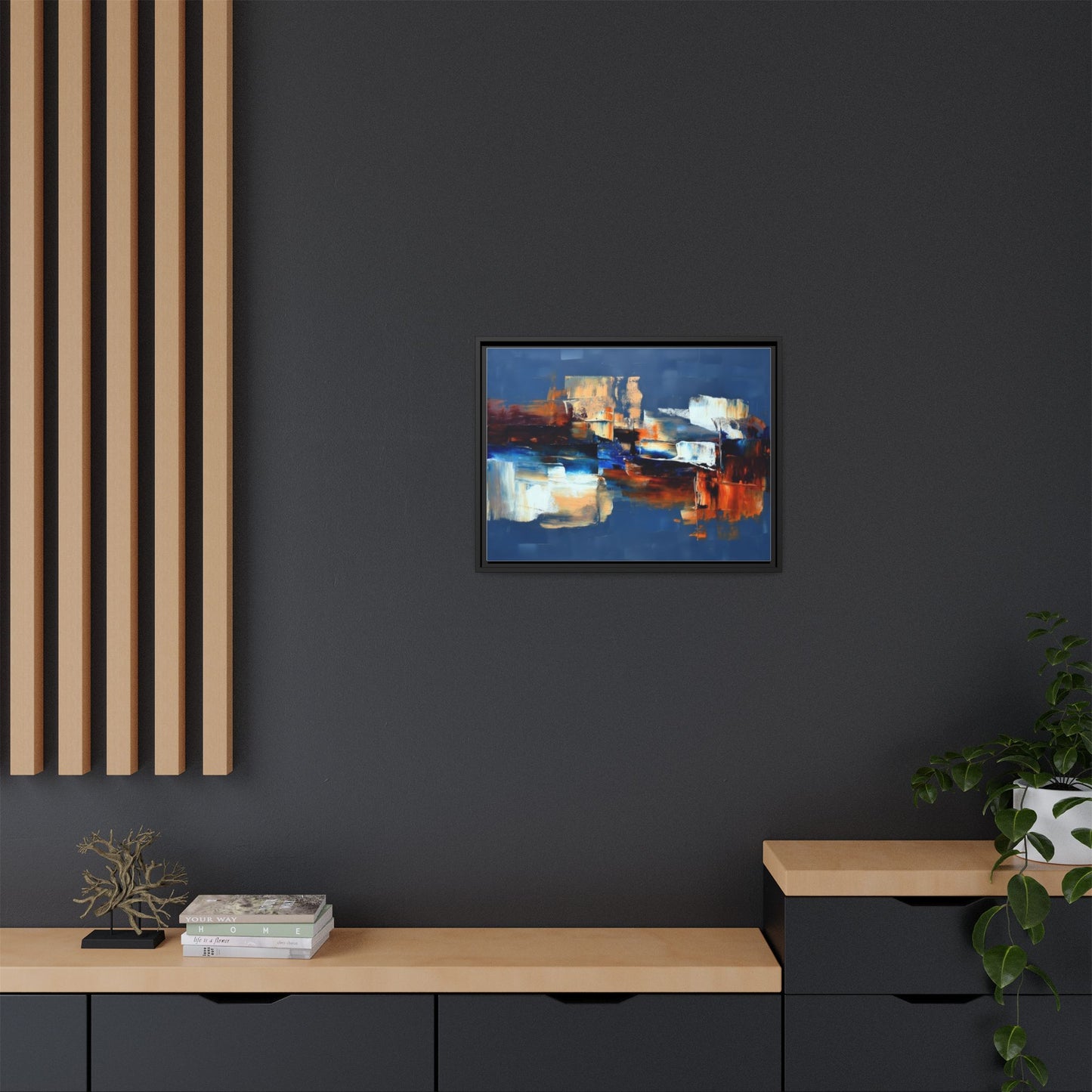 Abstract Blue & Rust Framed Canvas Art — Modern Matte Wall Painting