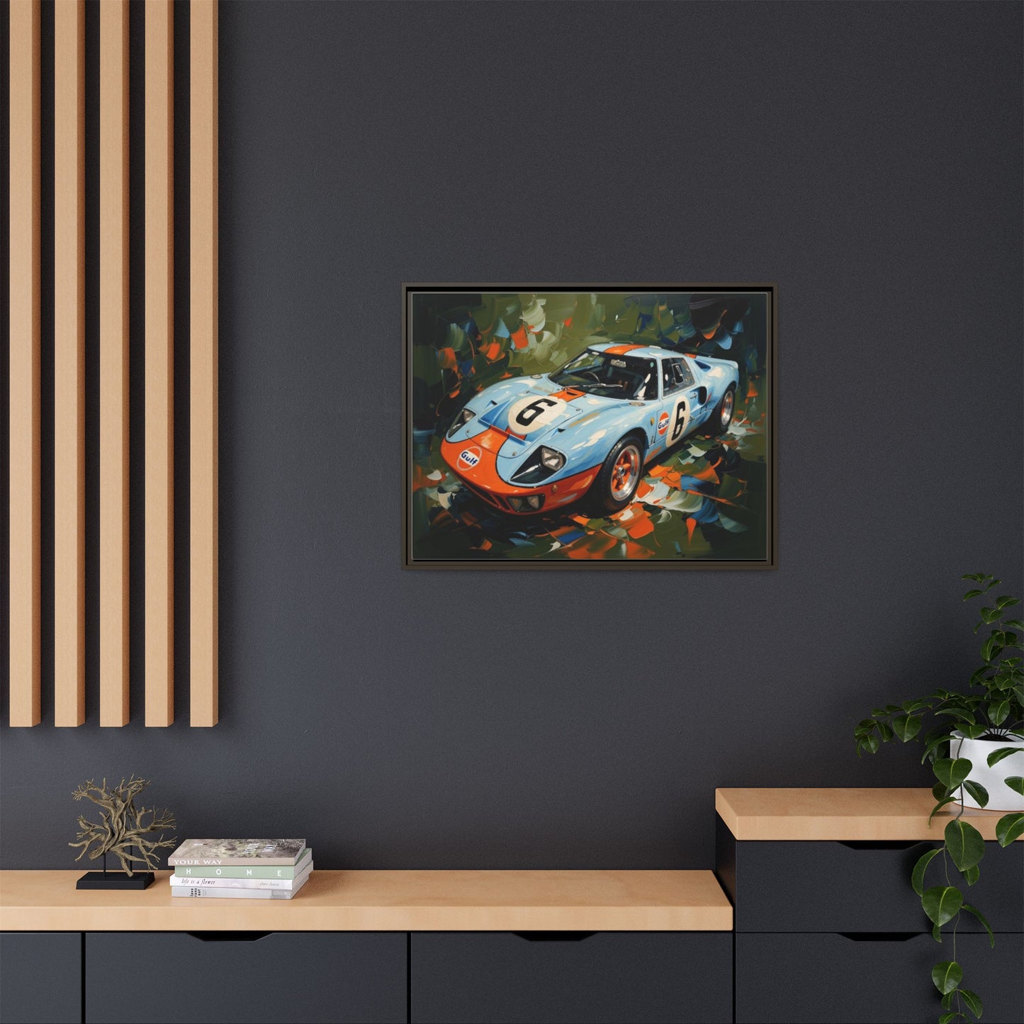 Gulf Racing GT40 Matte Framed Canvas — Vintage Sports Car Wall Art