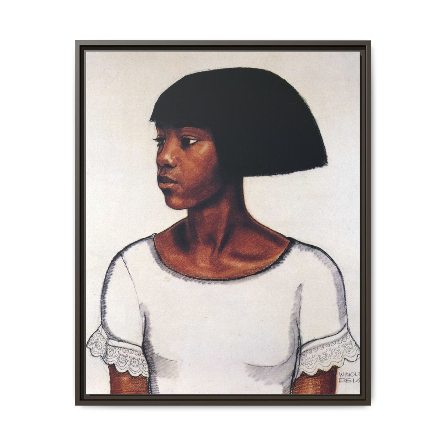 Portrait of a Young Woman by Winold Reiss Framed Matte Canvas Portrait
