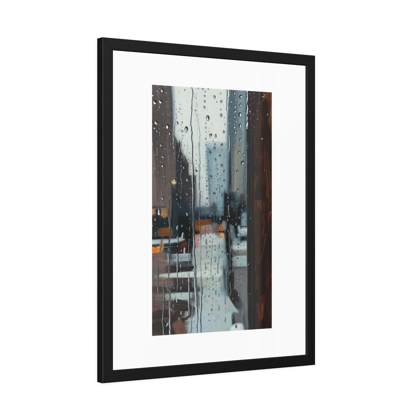 Framed Cityscape Poster — Rainy Window Urban Art Print