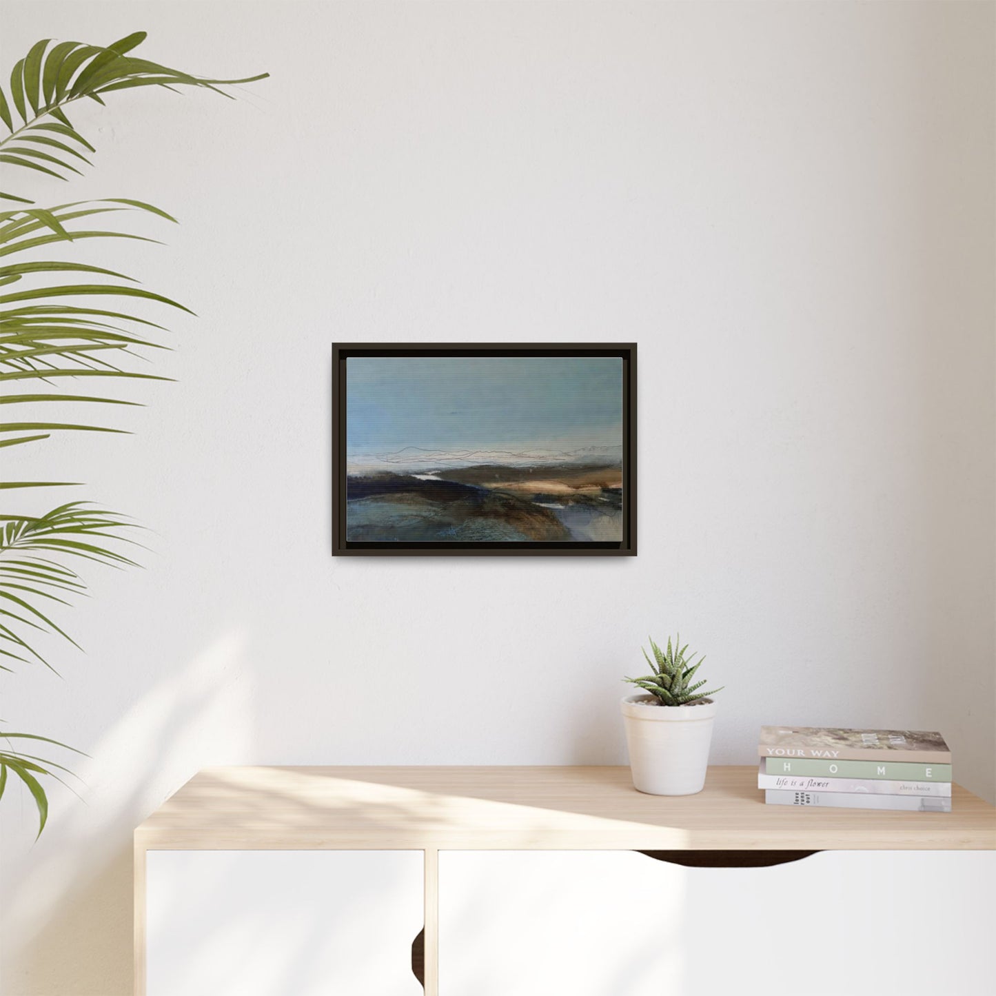 Framed Matte Canvas Wall Art — Serene Abstract Blue Landscape