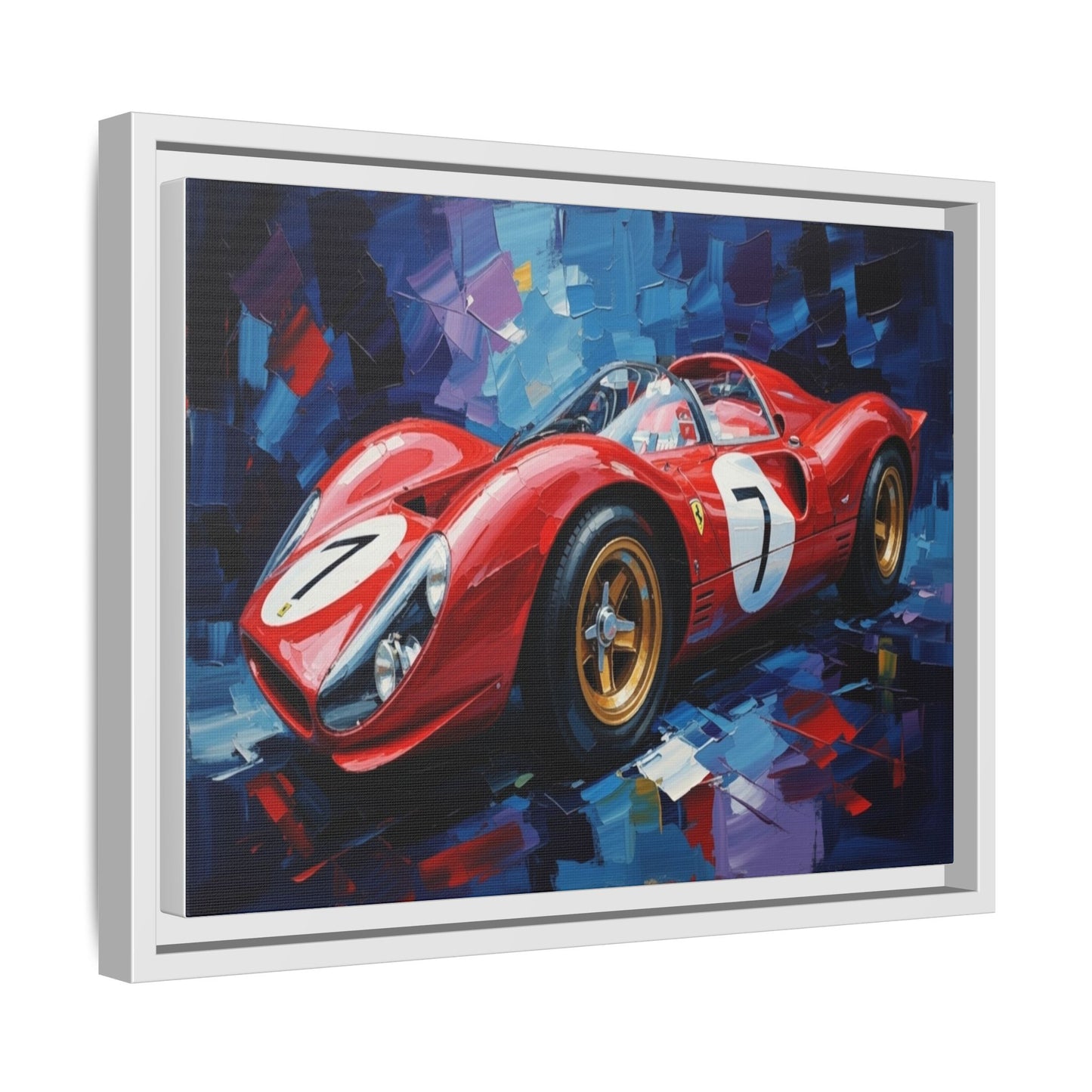 Vintage Ferrari Red Racecar Matte Canvas Framed Wall Art