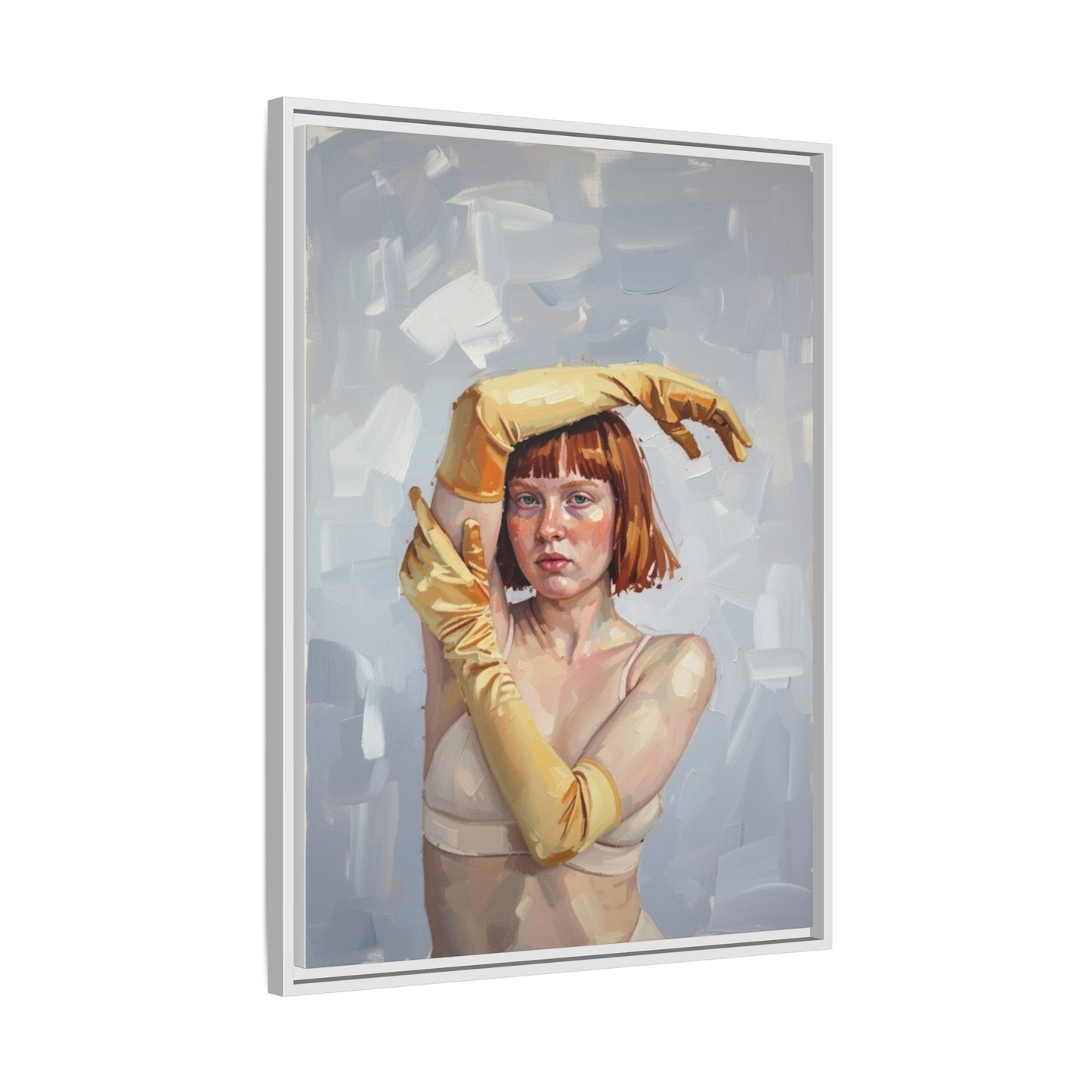 Contemporary Portrait Canvas Print — Woman with Yellow Gloves (Framed Matte)