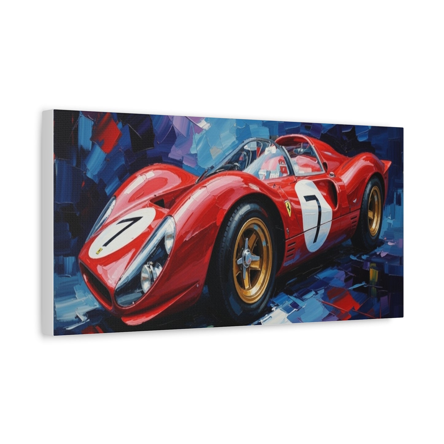 Vintage Ferrari Racing Car Canvas Print — Red Classic Sports Car Artwork (Matte Stretched)