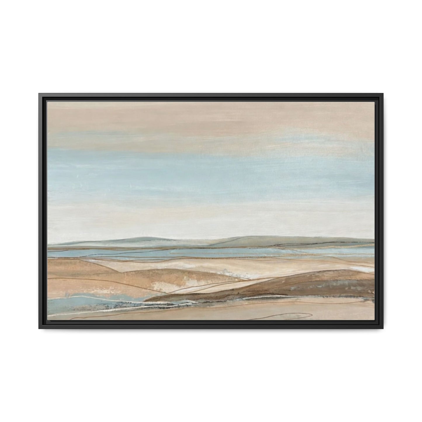 Framed Abstract Landscape Matte Canvas — Serene Coastal Horizon Wall Art