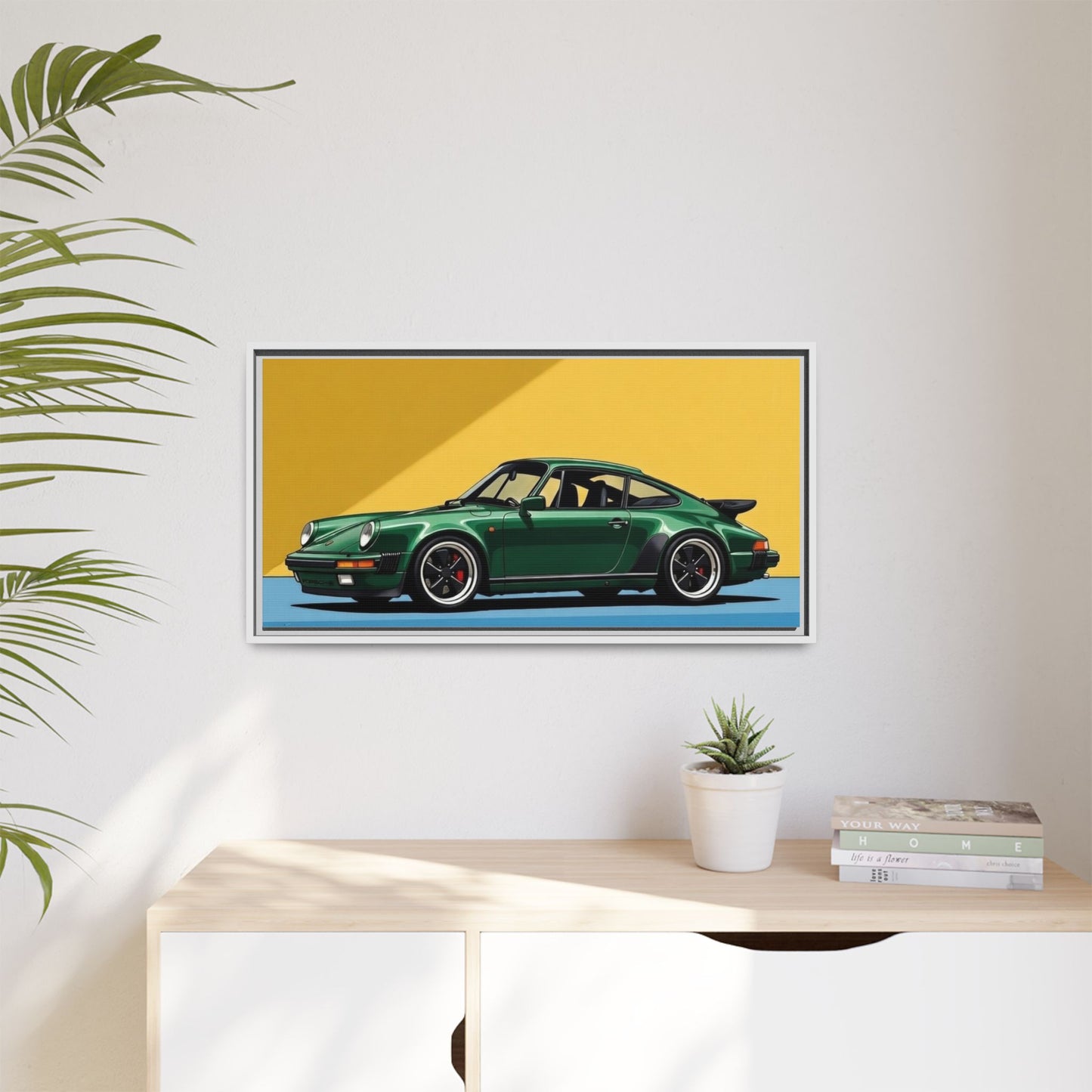 Framed Matte Canvas — Green Sports Car Wall Art
