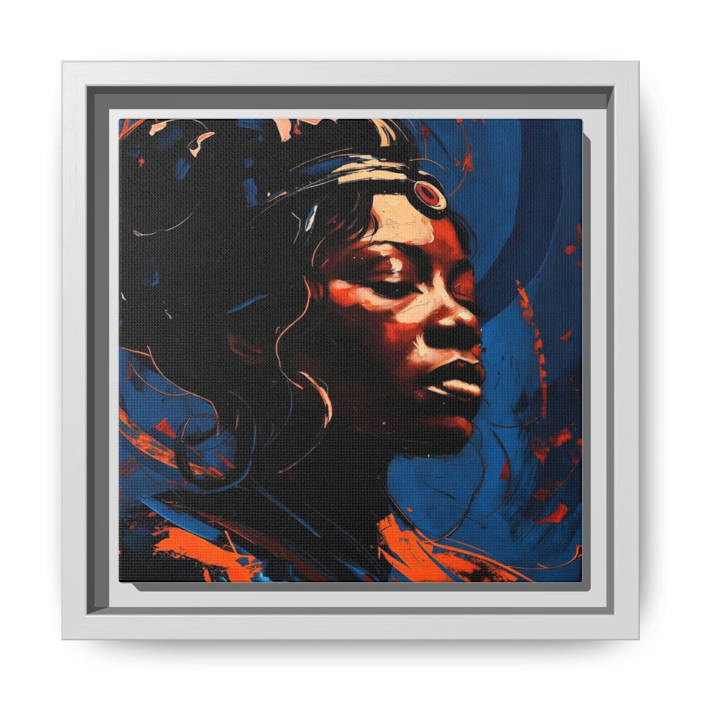Framed Matte Canvas Art - Vibrant Portrait of a Black Woman (Multi-Color)