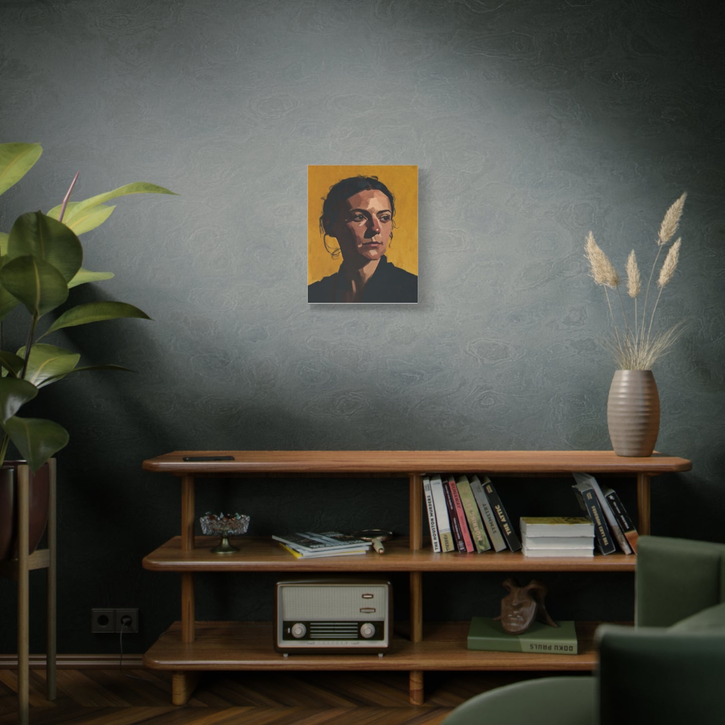 Portrait Painting Canvas Print — Moody Golden Female Portrait on Matte Stretched Canvas