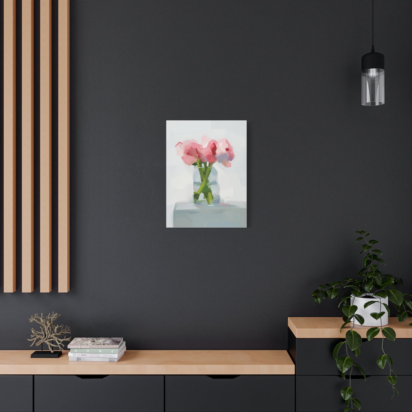 Pink Peonies Vase Canvas Art — Stretched Matte Wall Decor