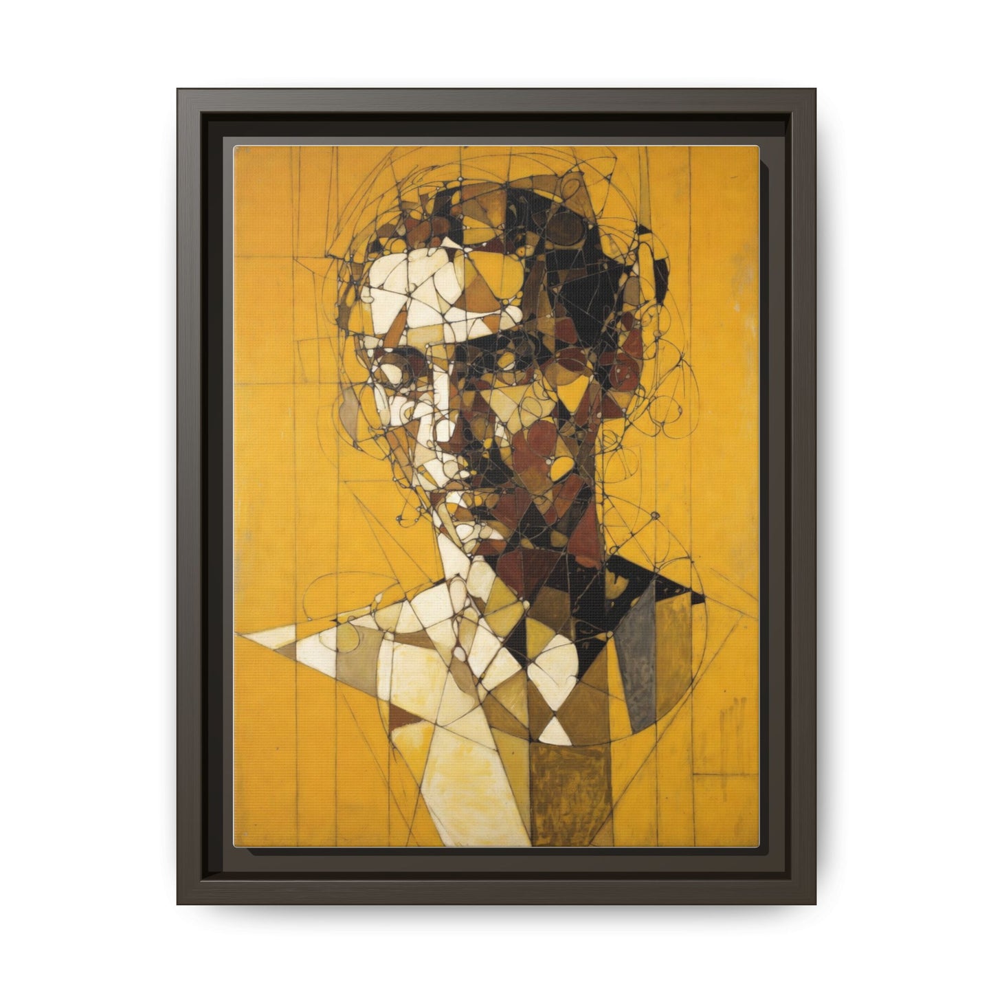 Framed Matte Canvas Art - Abstract Geometric Portrait on Mustard Yellow