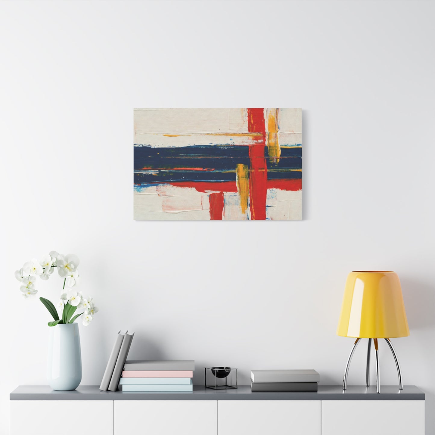 Abstract Modern Canvas Art Print — Red, Navy & Gold Stretched Matte Canvas