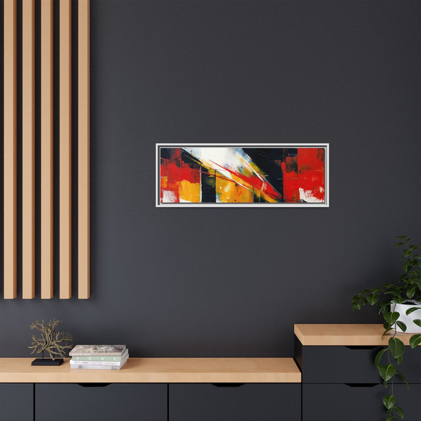Abstract Red & Black Framed Canvas Print — Modern Geometric Wall Art