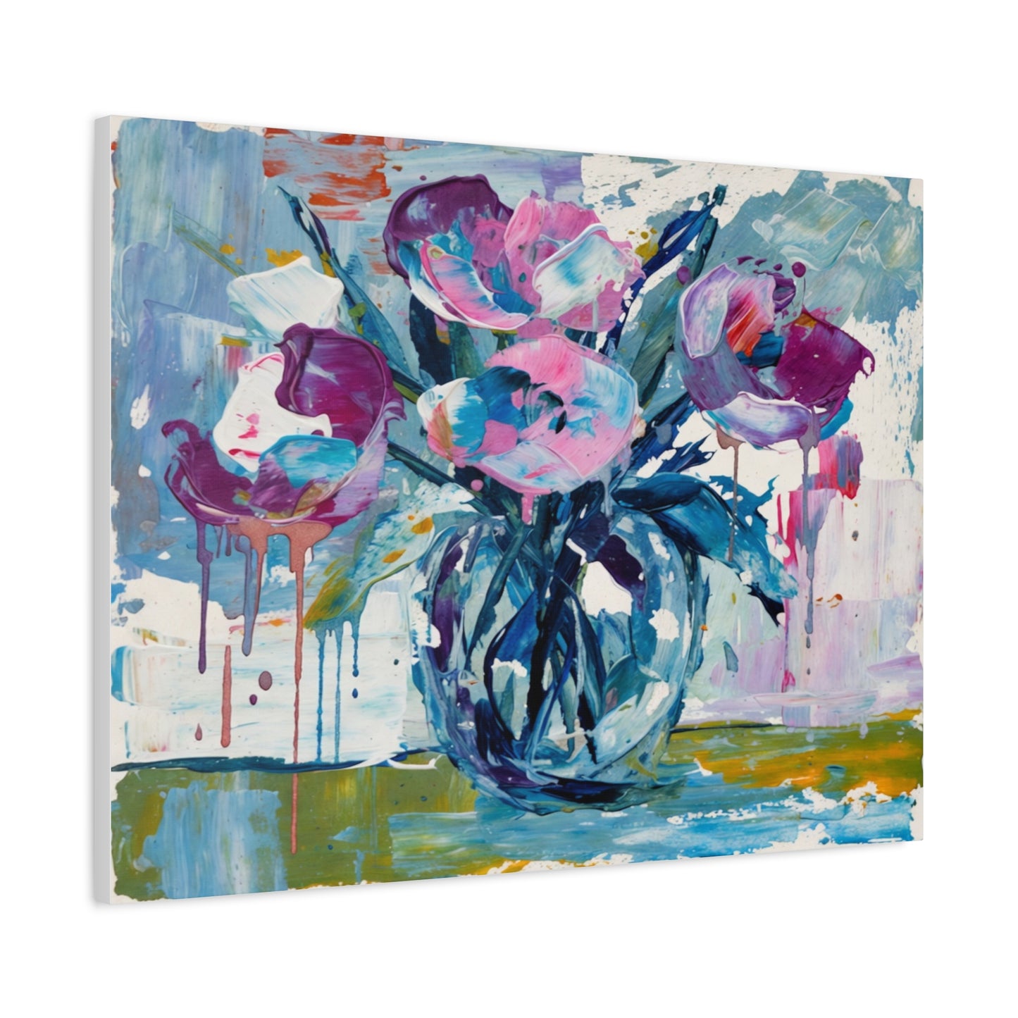 Abstract Floral Canvas Wall Art — Colorful Bouquet Matte Stretched Canvas